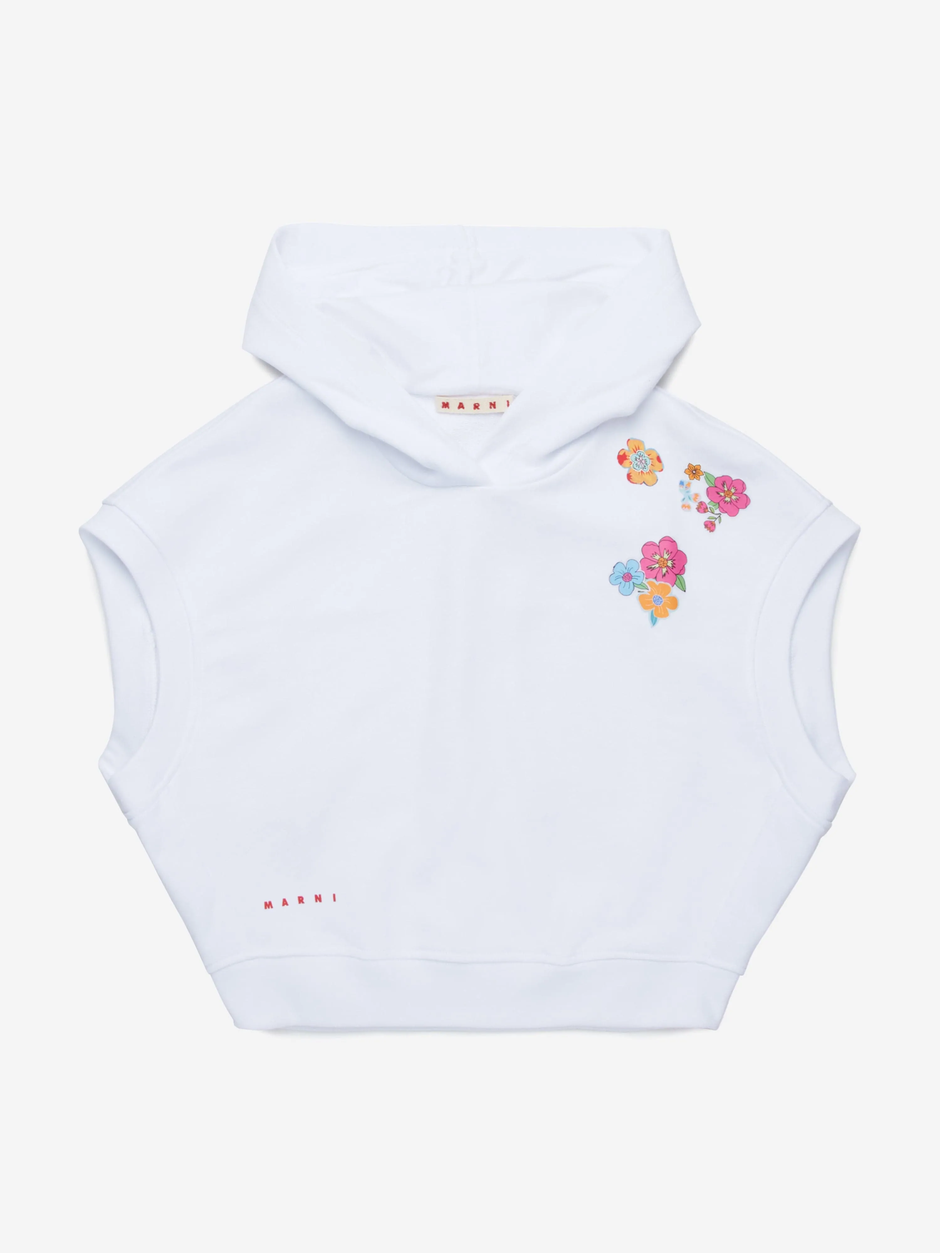 Girls Sleeveless Flower Hoodie in White