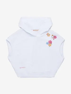 Girls Sleeveless Flower Hoodie in White