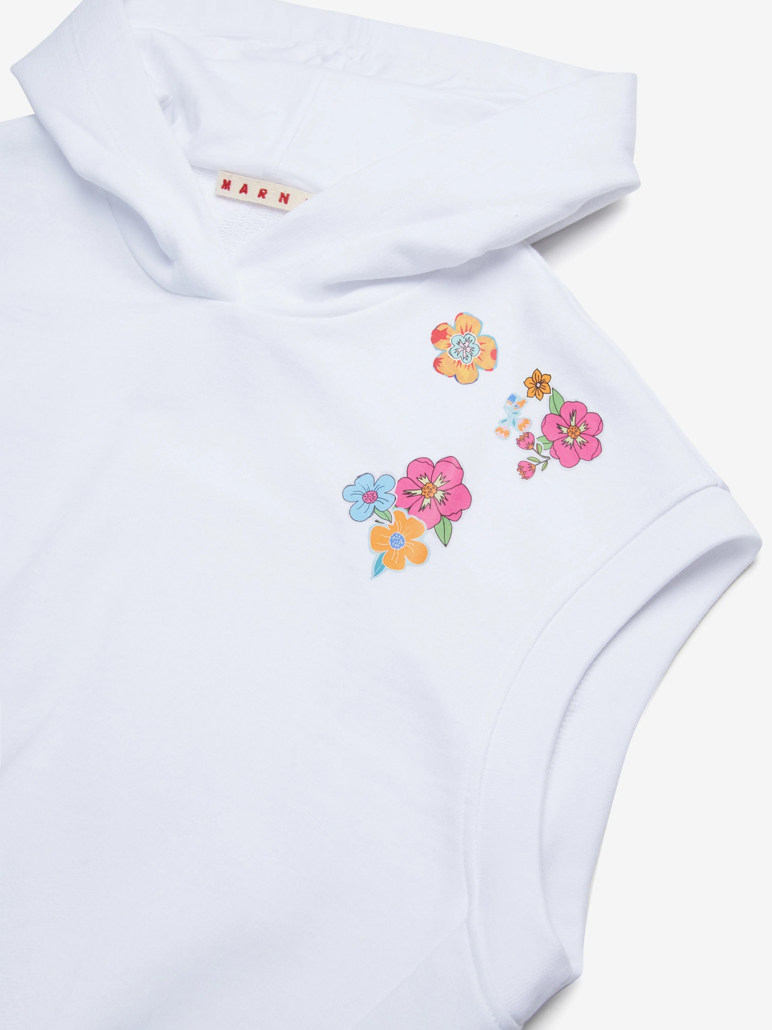 Girls Sleeveless Flower Hoodie in White