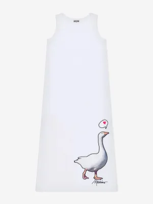Girls Sleeveless Goose Print Dress in White