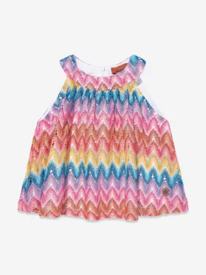 Girls Sleeveless Zigzag Top in Multicolour