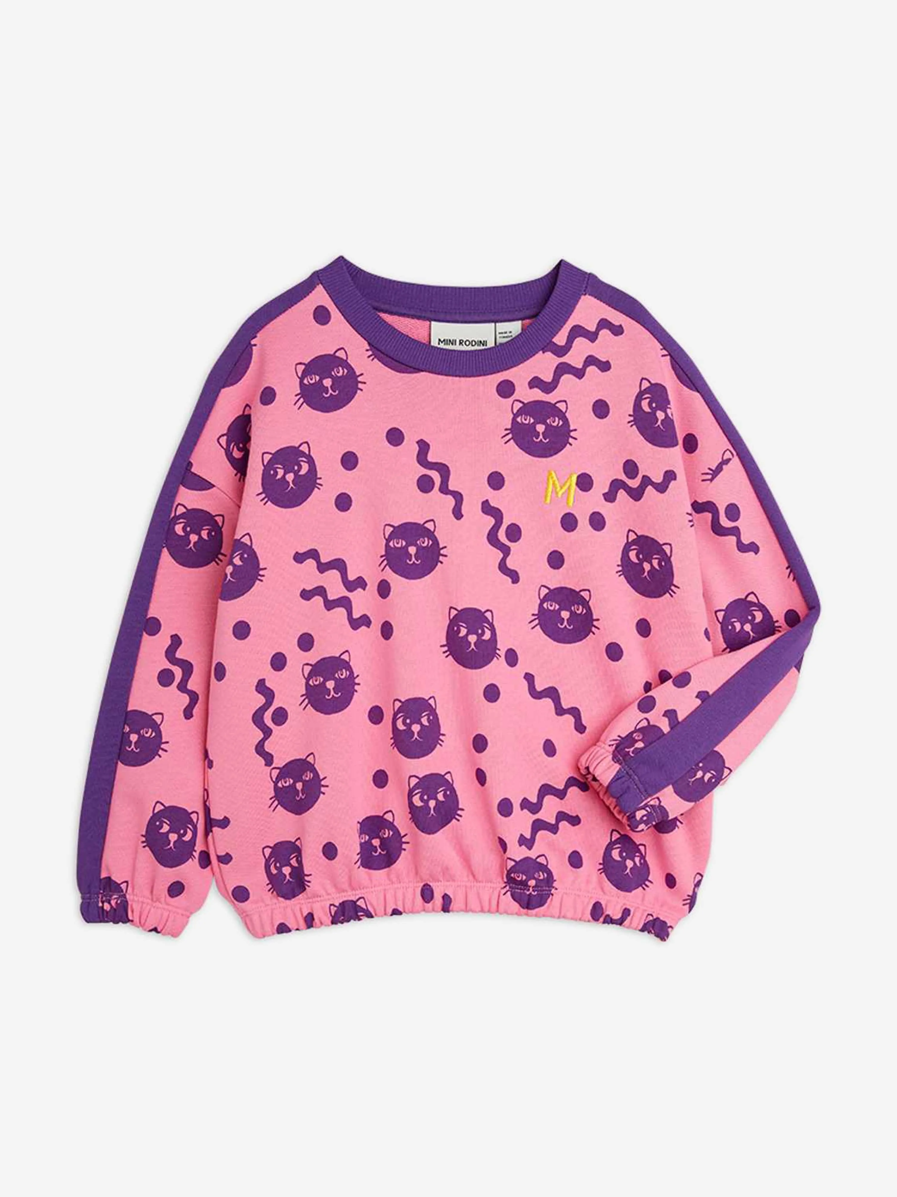 Girls Squiggly Cats AOP Sweatshirt in Pink