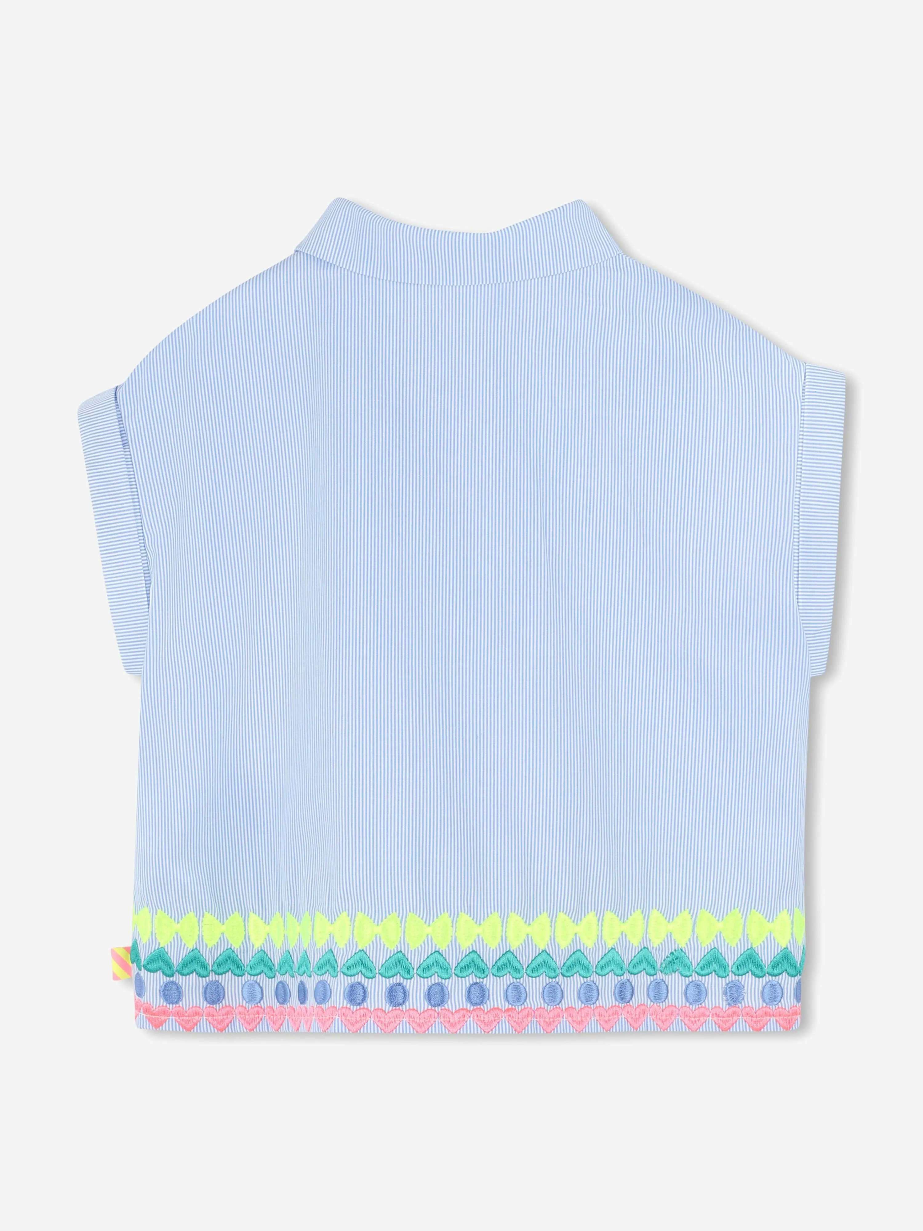 Girls Striped Embroidered Shirt in Blue