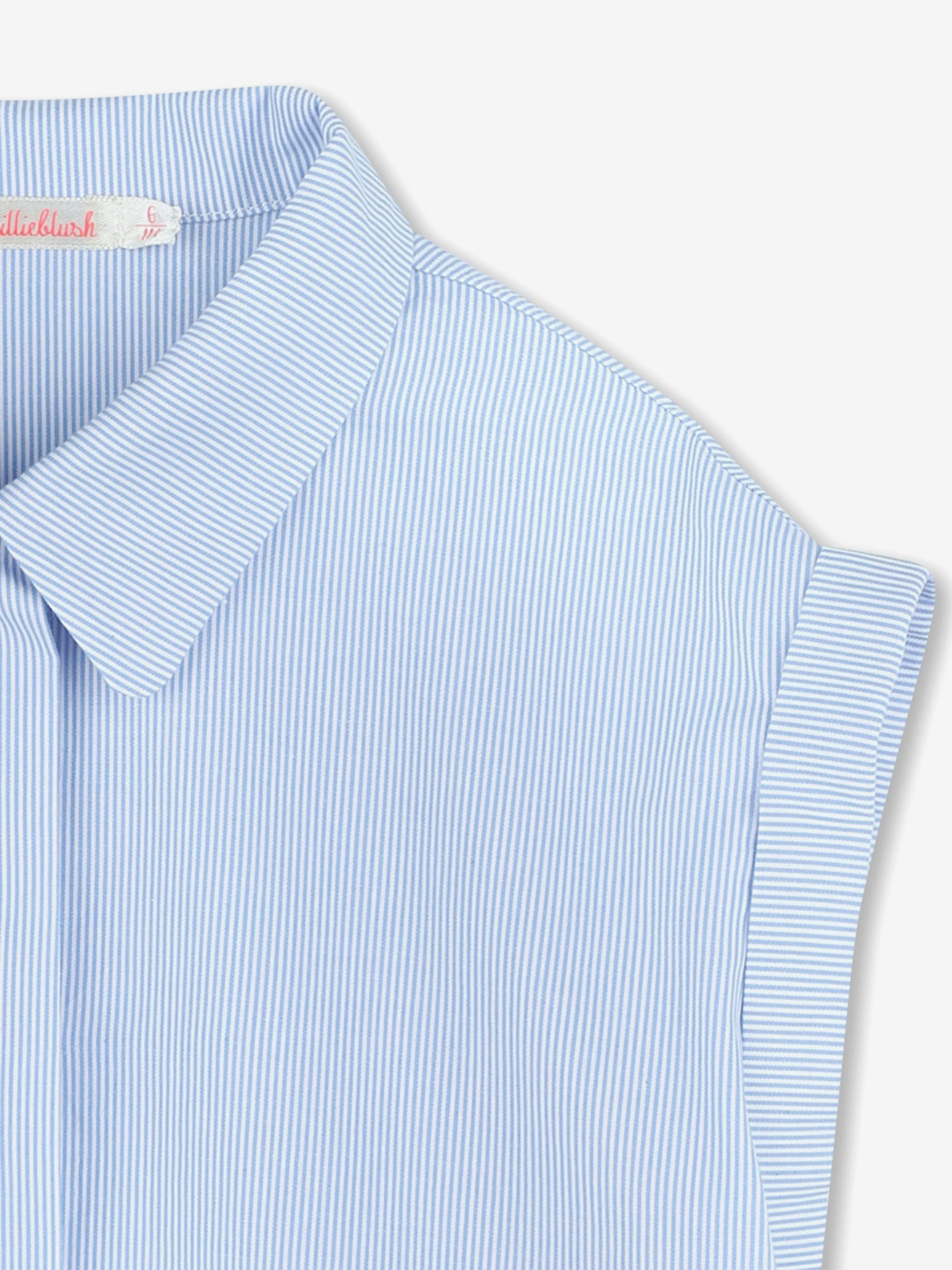 Girls Striped Embroidered Shirt in Blue