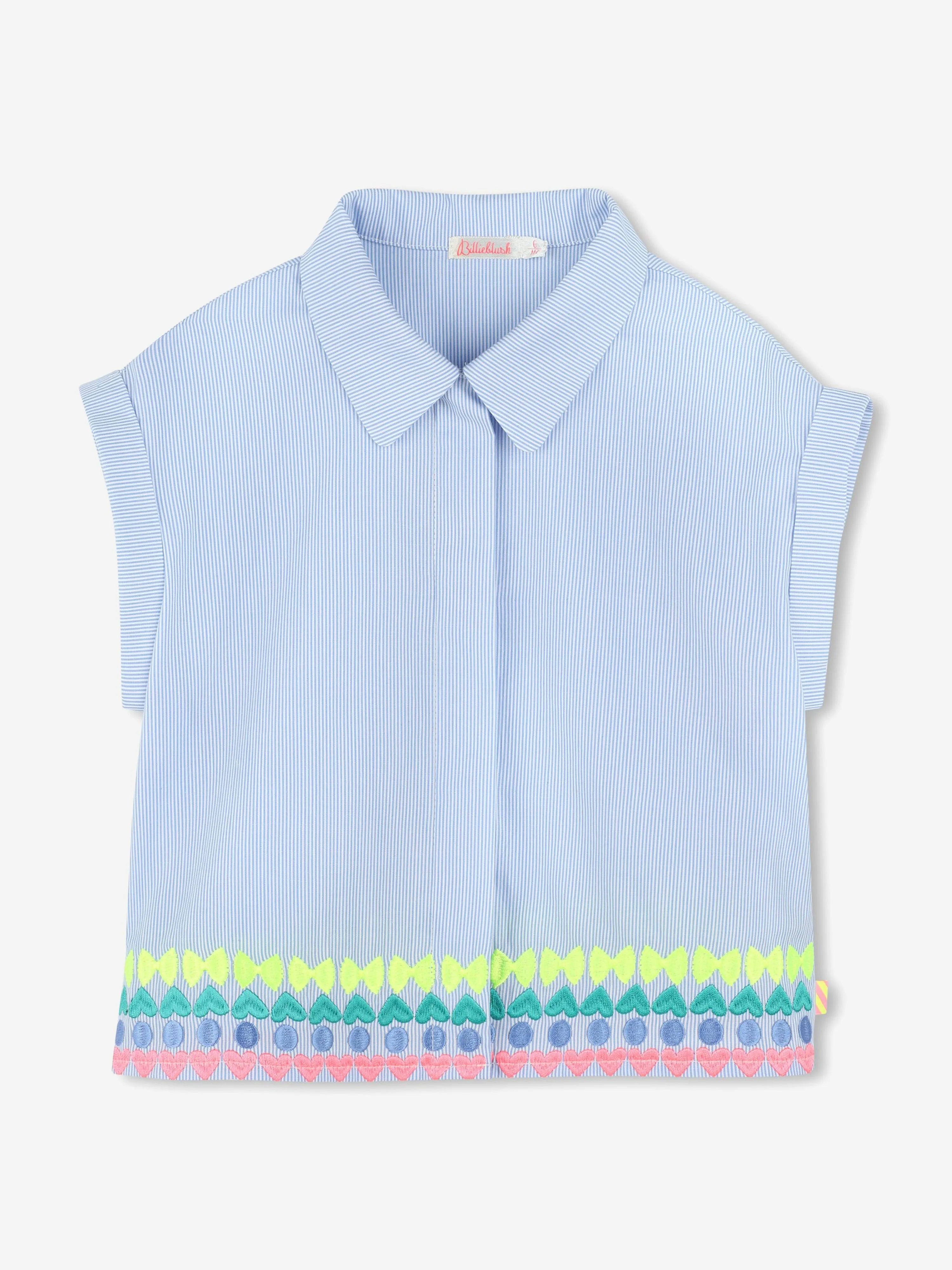 Girls Striped Embroidered Shirt in Blue