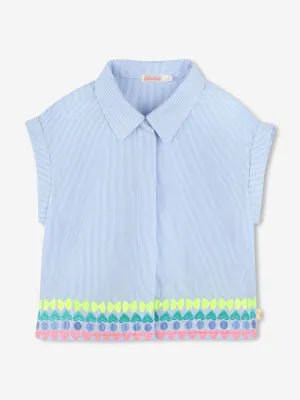 Girls Striped Embroidered Shirt in Blue