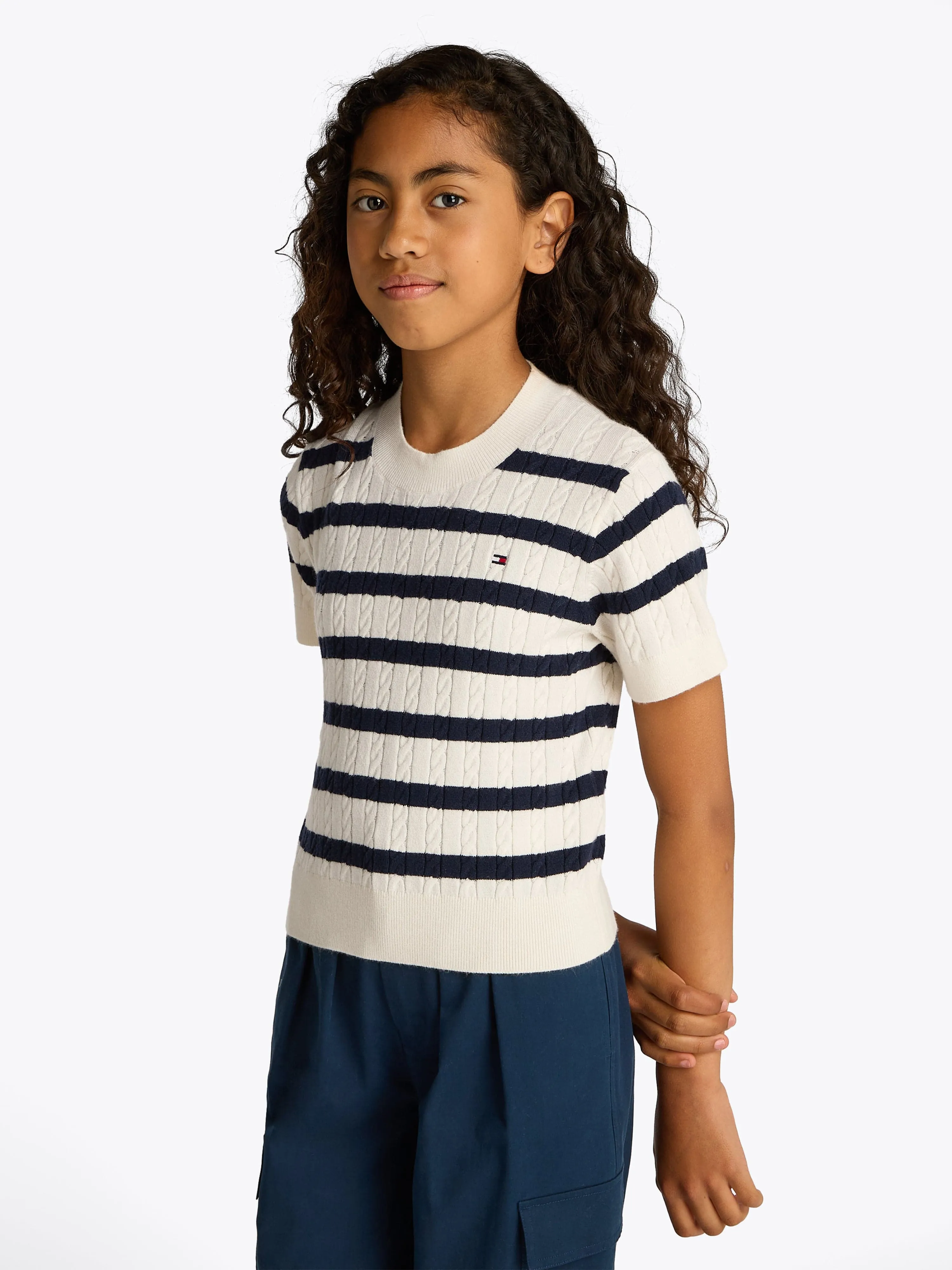 Girls Striped Mini Cable Jumper in Multicolour