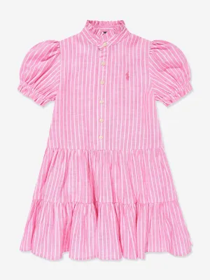 Girls Striped Tier Shirt Dress in Pink