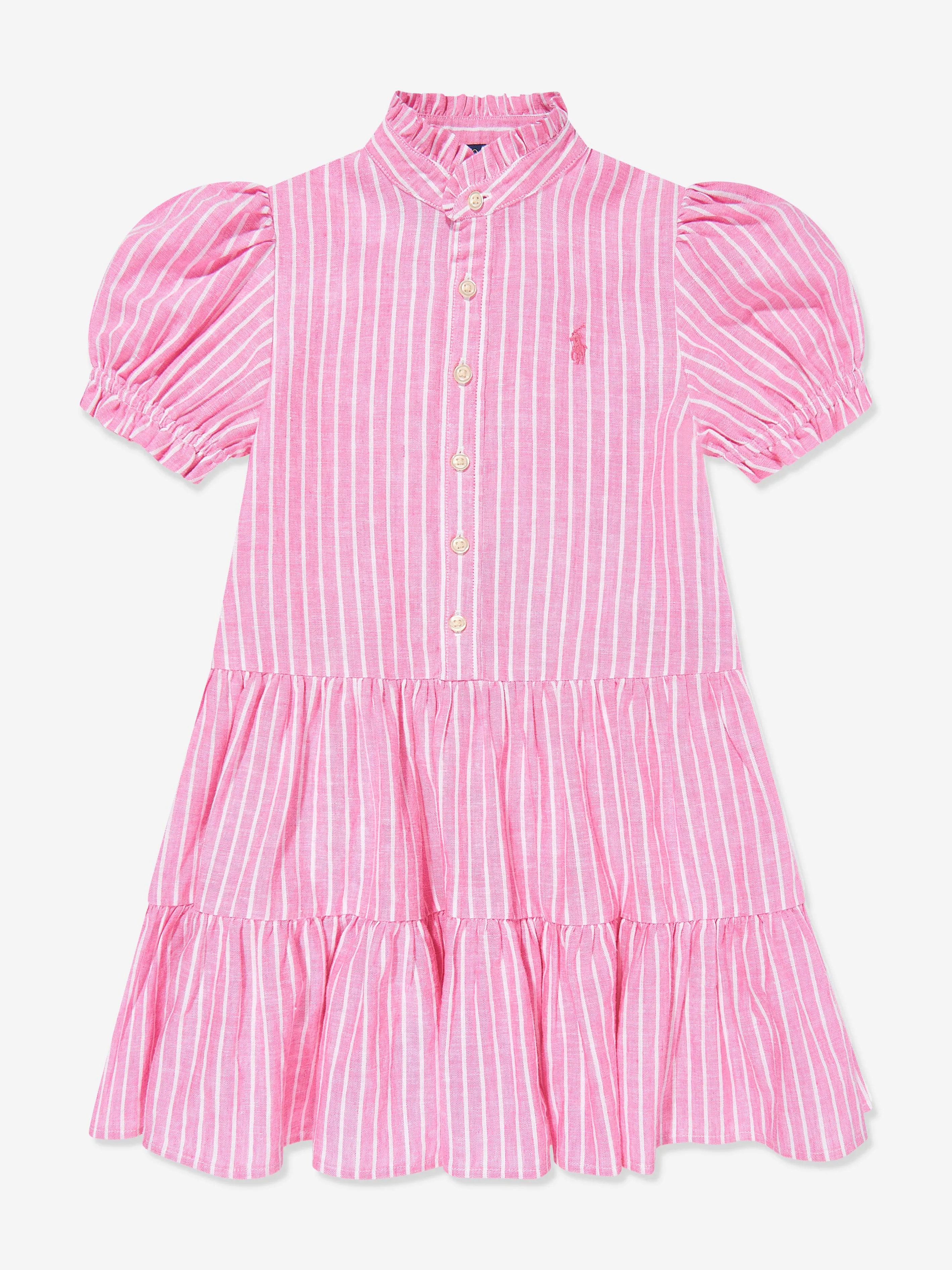 Girls Striped Tier Shirt Dress in Pink