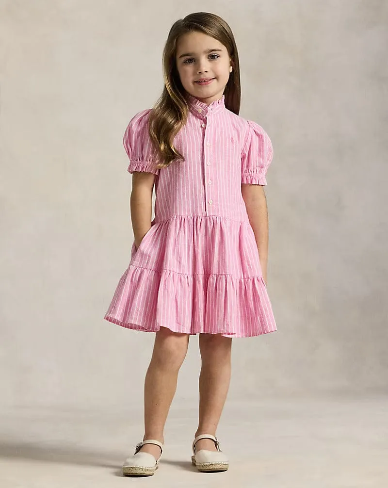 Girls Striped Tier Shirt Dress in Pink