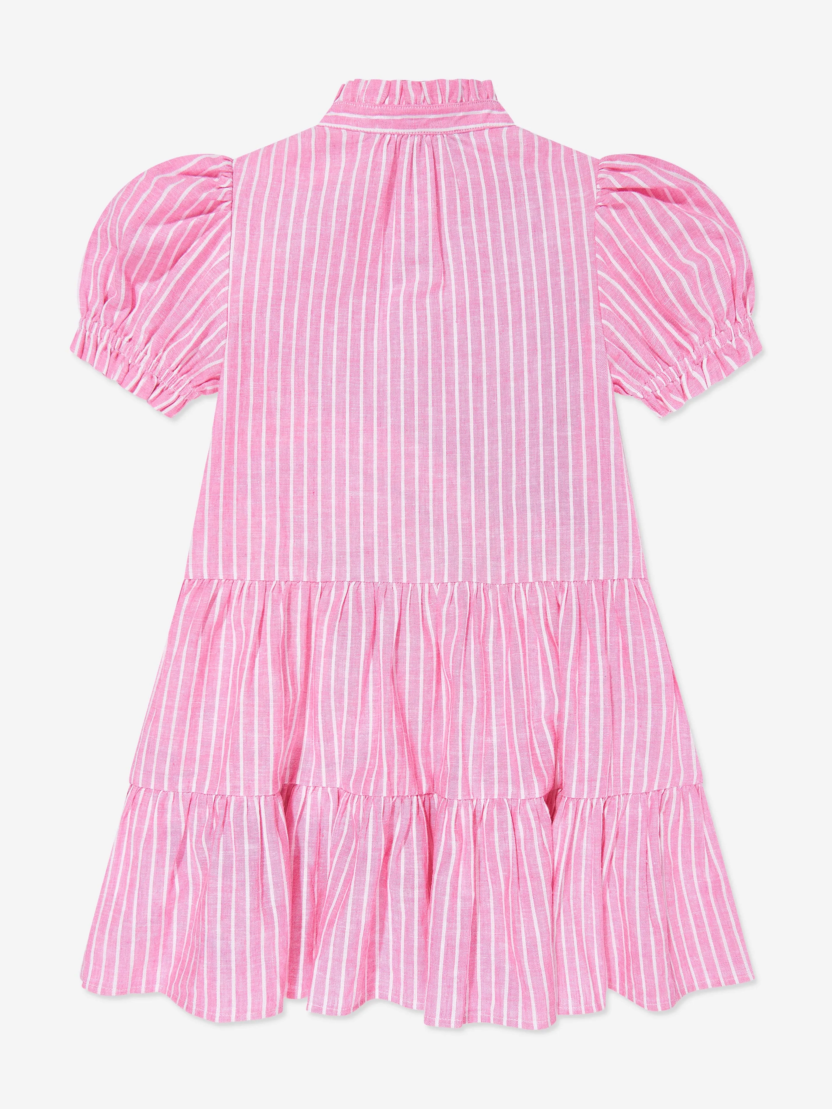 Girls Striped Tier Shirt Dress in Pink