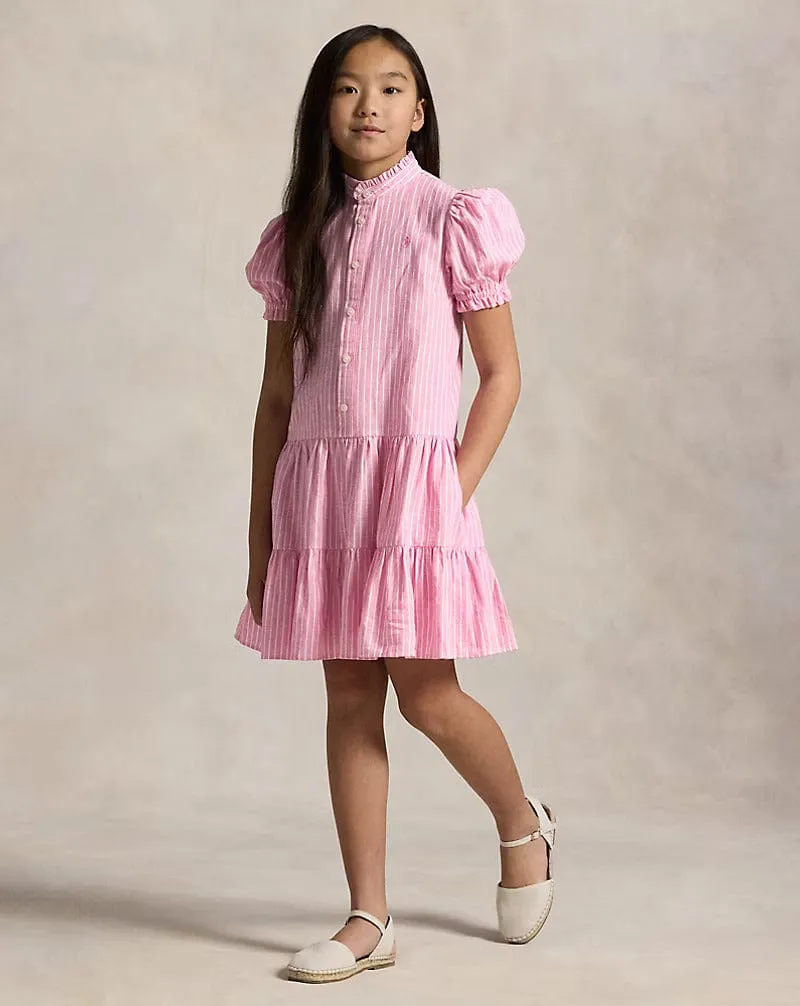 Girls Striped Tier Shirt Dress in Pink