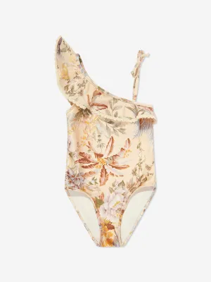 Girls Tallow Frill One Shoulder Swimsuit in Beige