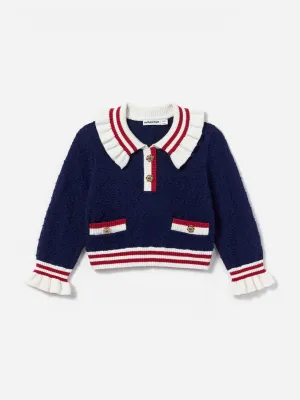 Girls Textured Knit Cardigan in Navy