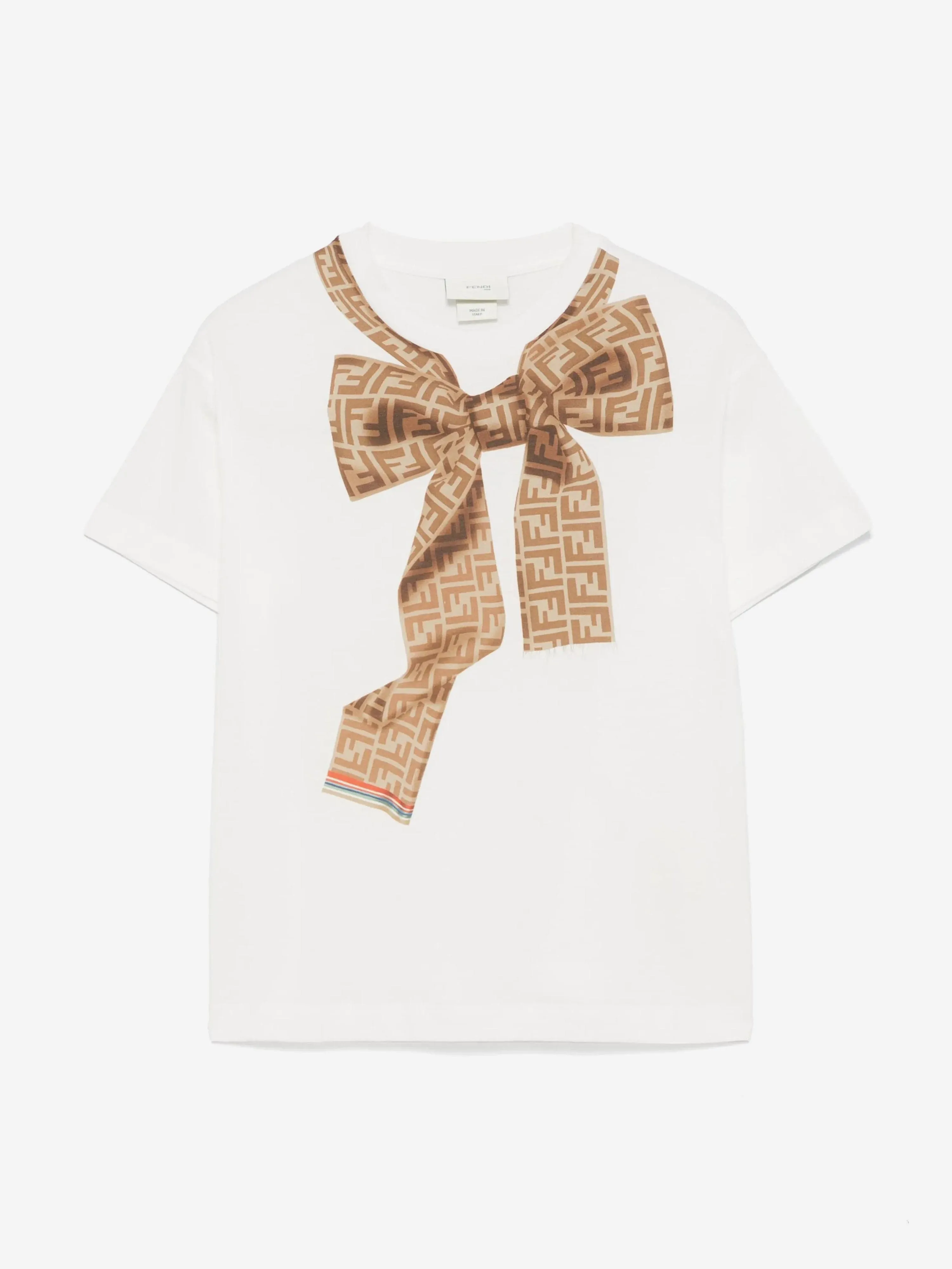 Girls Trompe l'oeil Bow Print T-Shirt in White