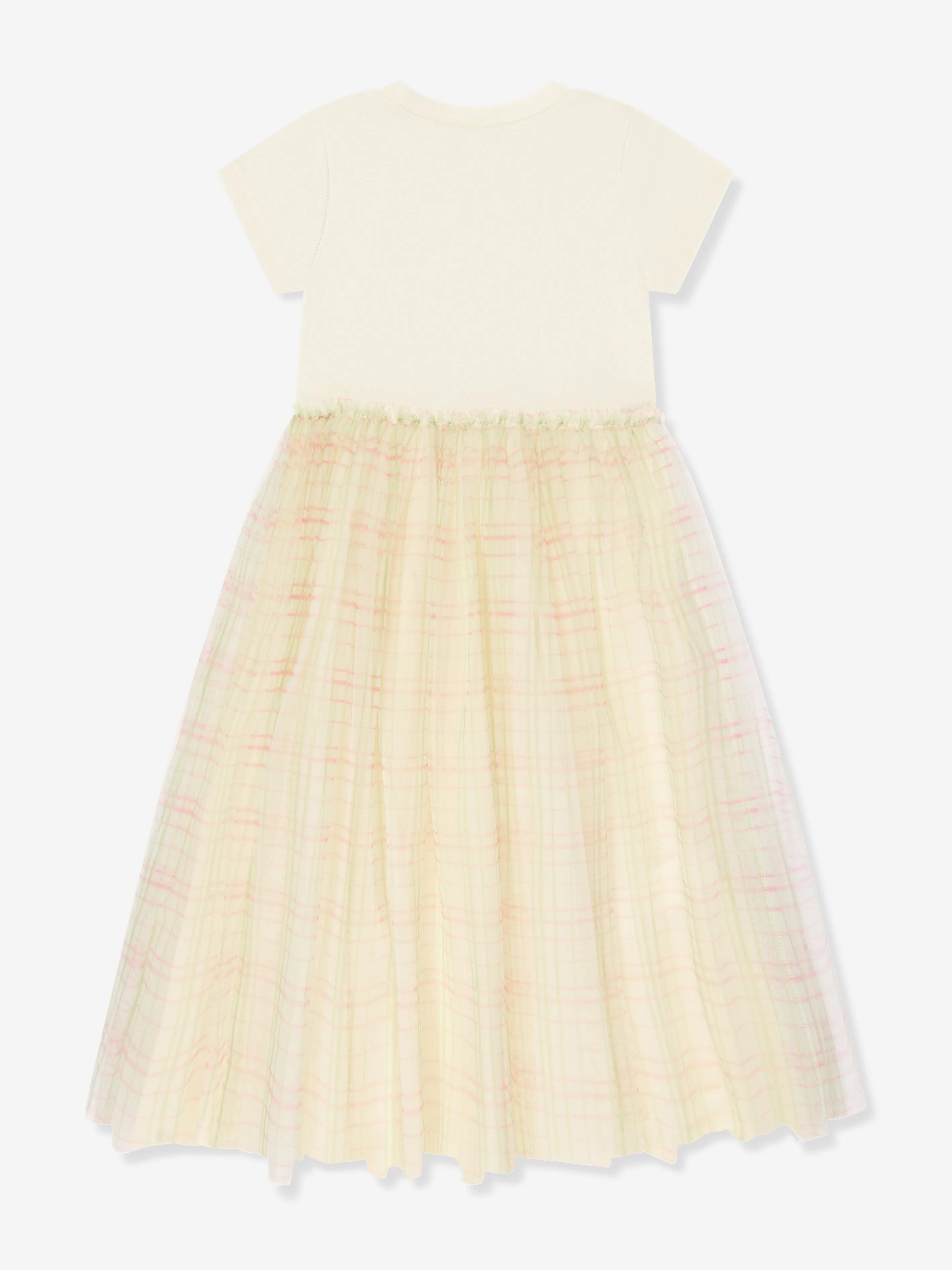 Girls Tulle Check Dress in Ivory