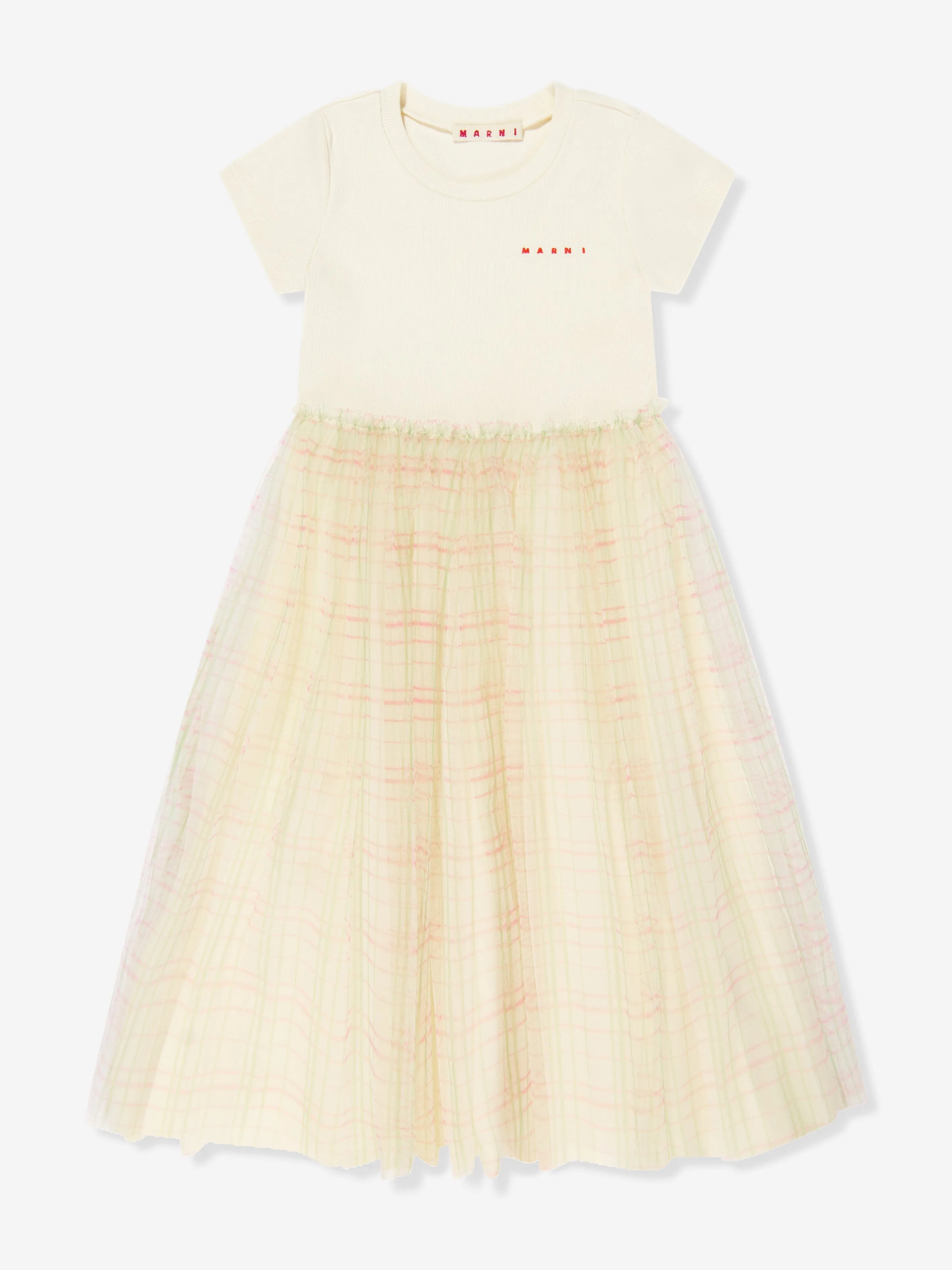 Girls Tulle Check Dress in Ivory