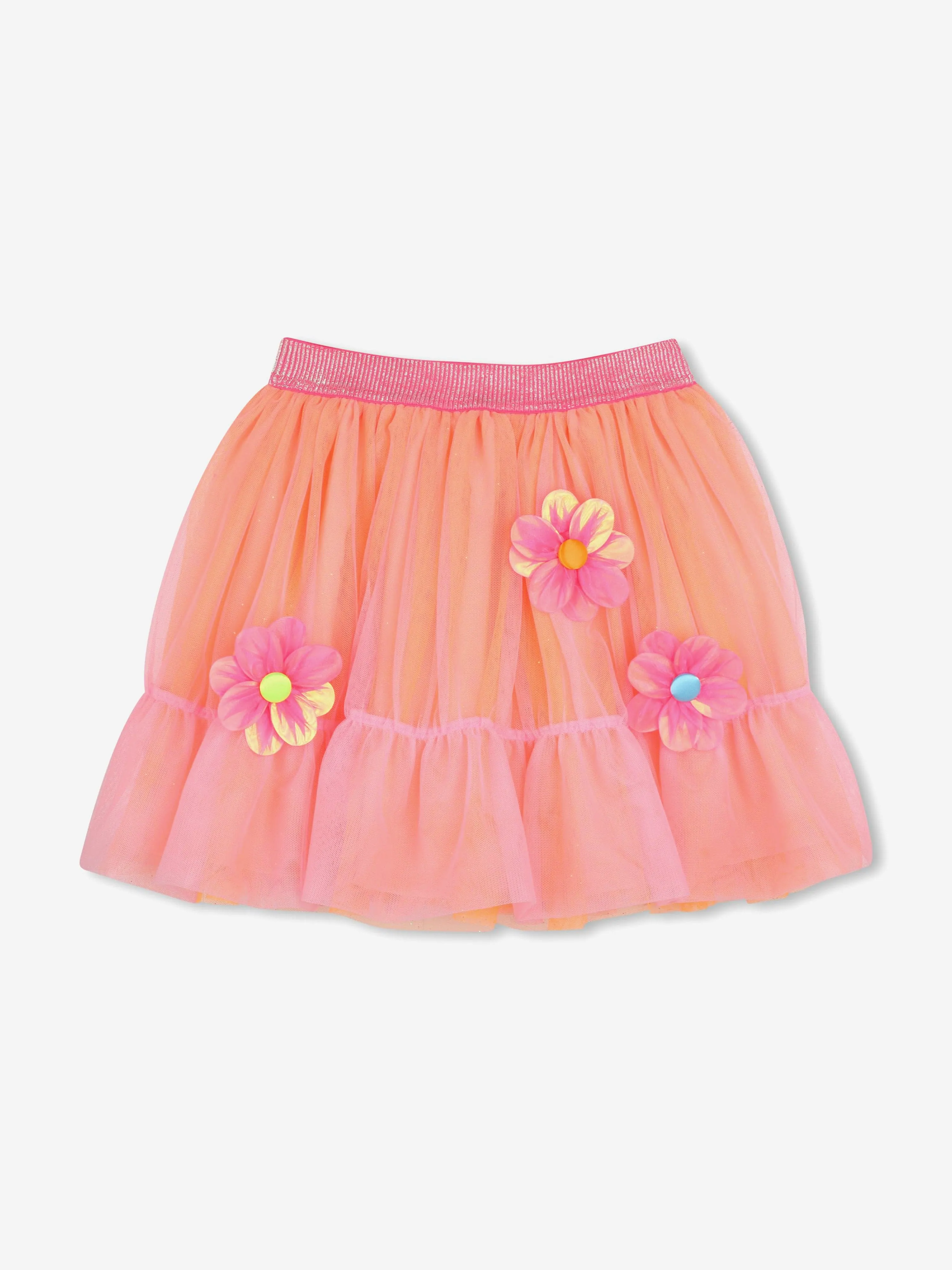 Girls Tulle Flower Skirt in Pink