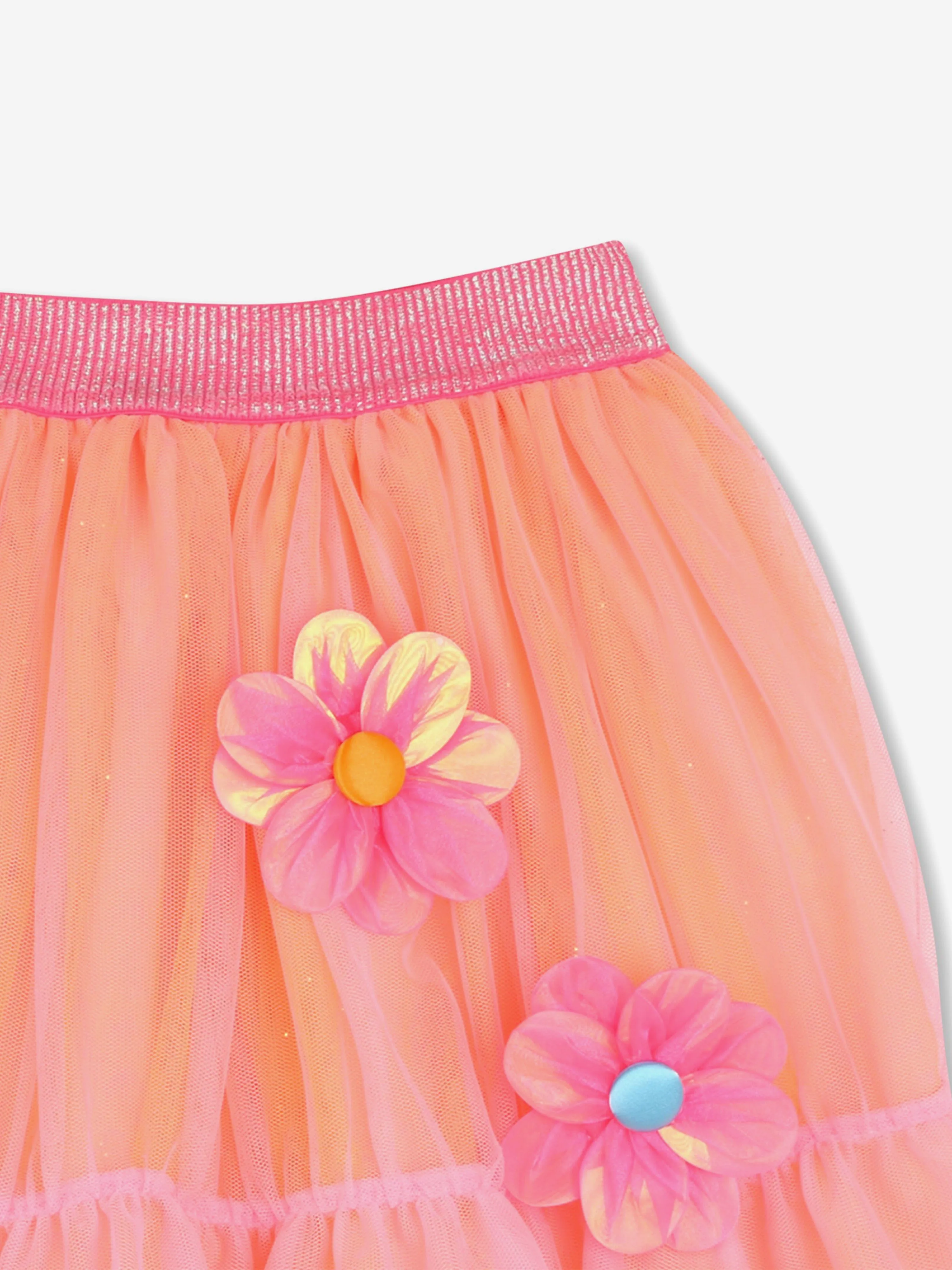 Girls Tulle Flower Skirt in Pink