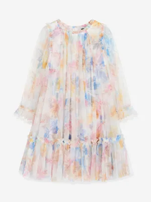 Girls Tulle Mariannes Floral Dress in White
