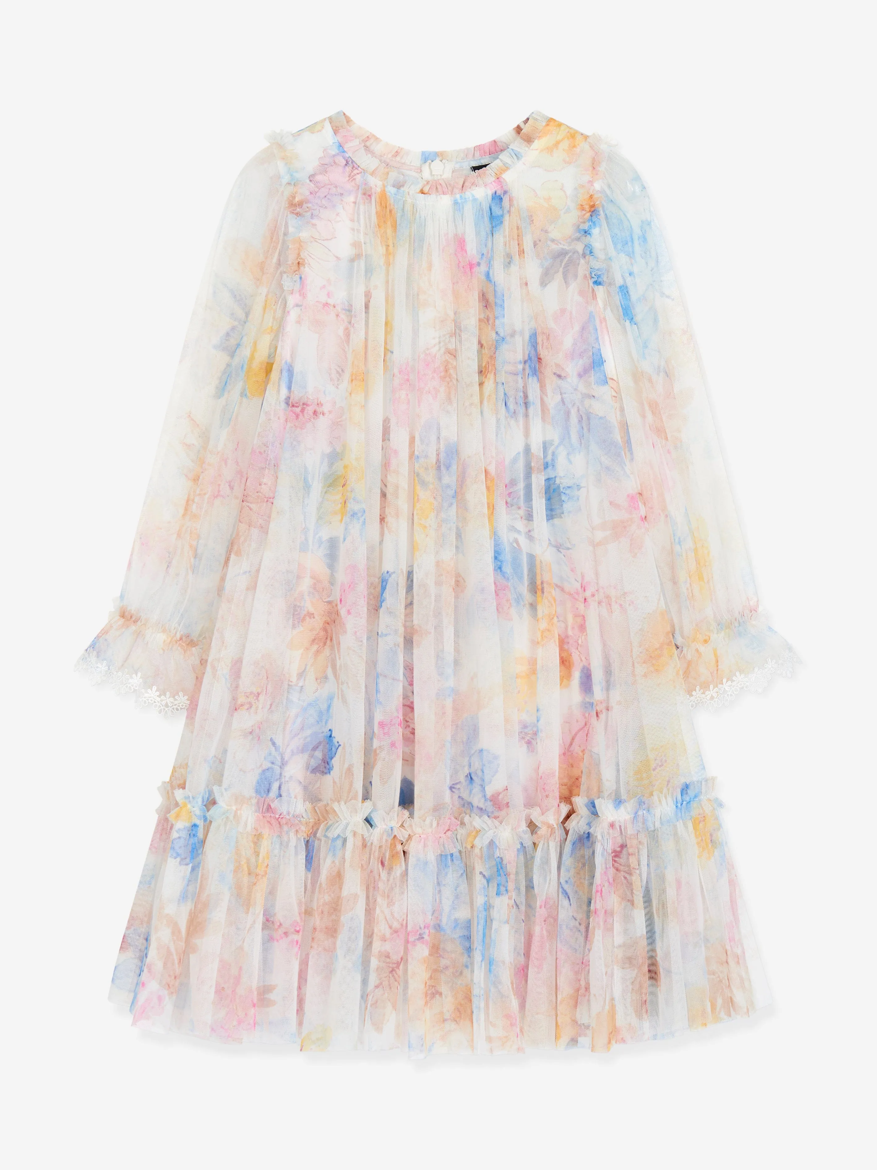 Girls Tulle Mariannes Floral Dress in White