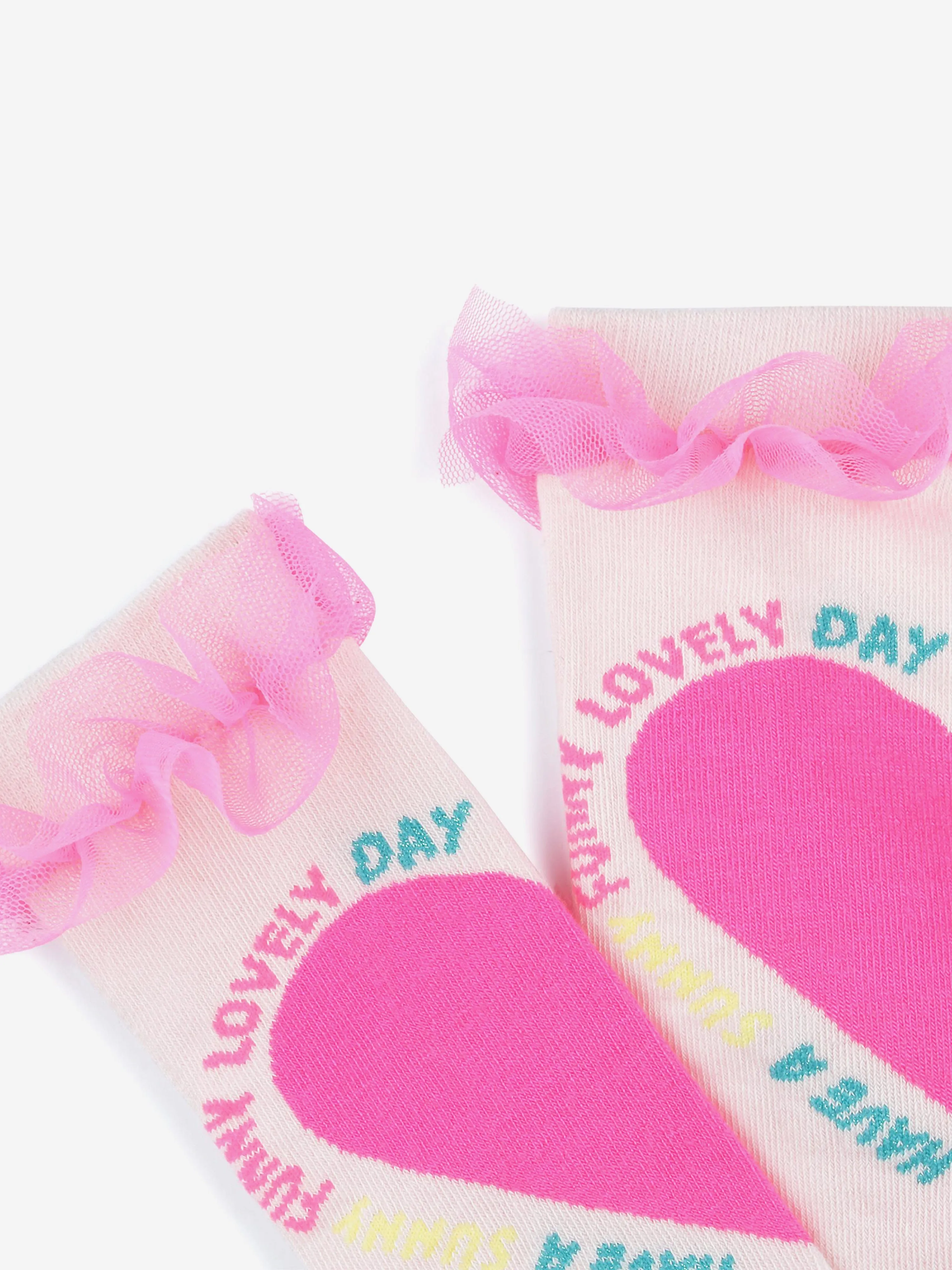 Girls Tulle Ruffle Heart Socks in Pink