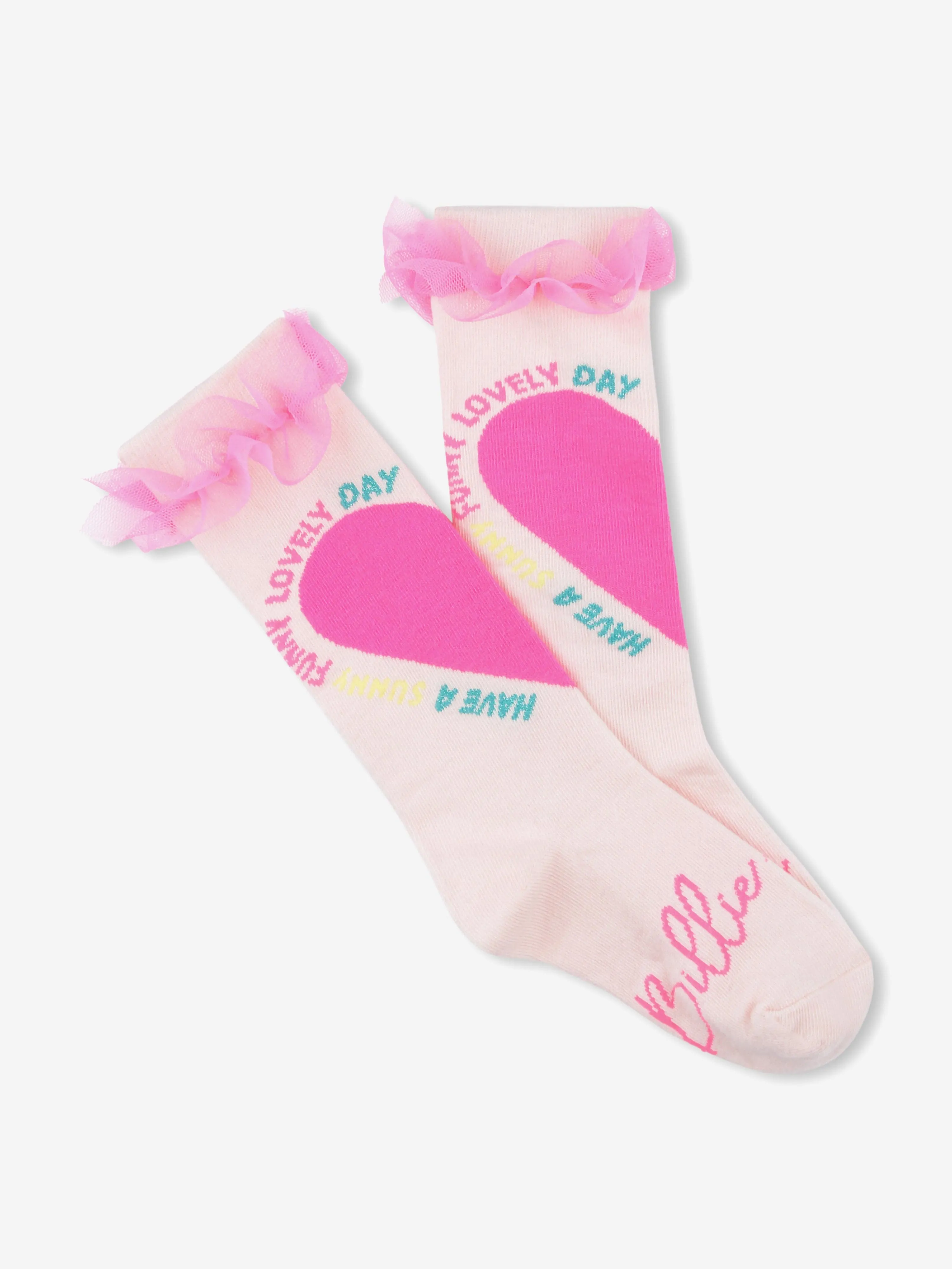Girls Tulle Ruffle Heart Socks in Pink