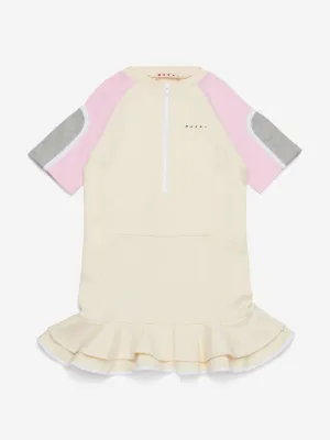 Girls Unbrushed Fleece Zip Dress in Ivory
