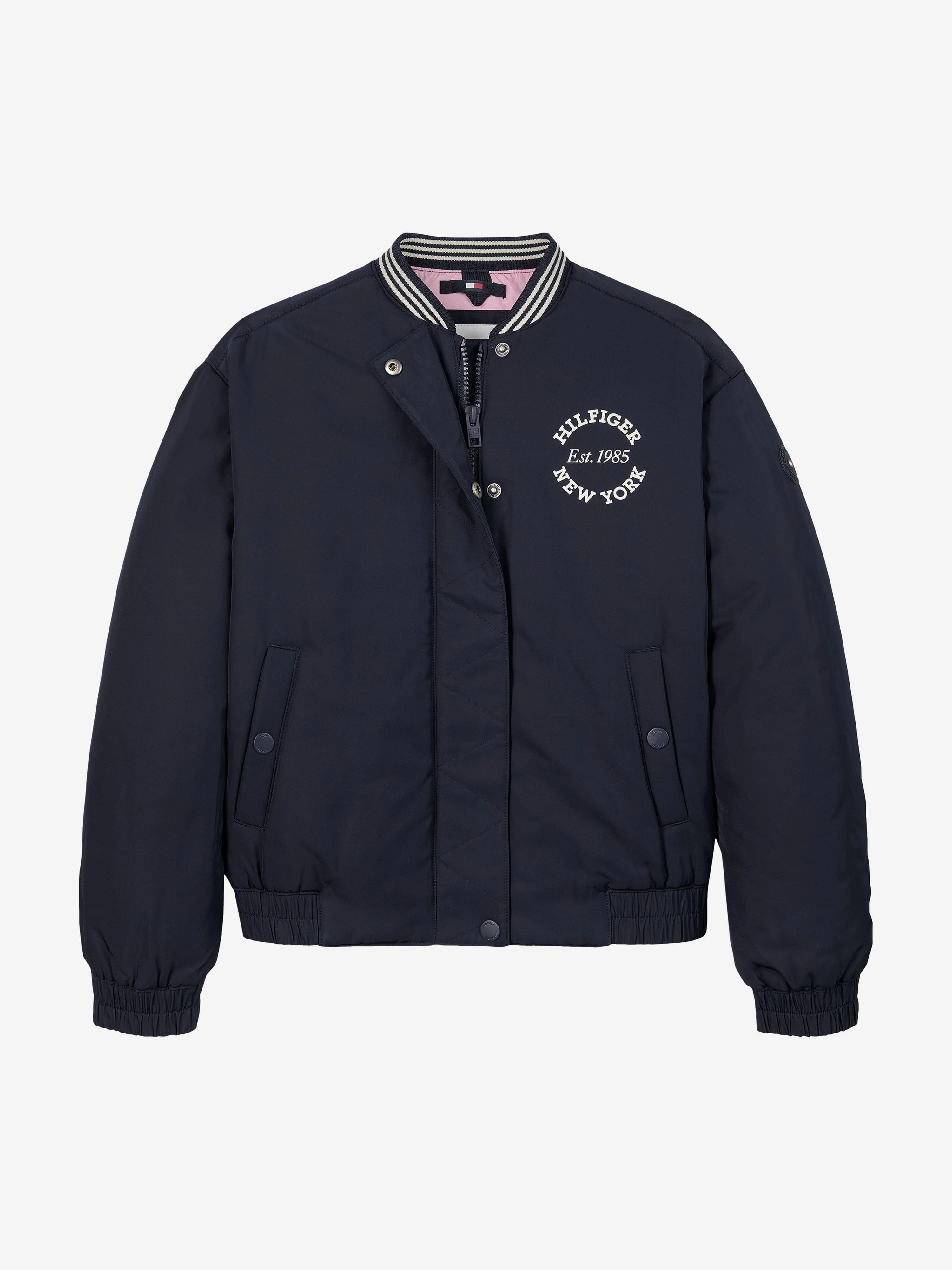 Girls Varsity Sateen Bomber Jacket in Navy