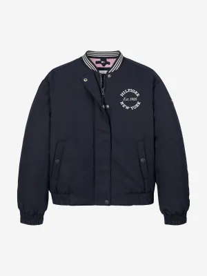 Girls Varsity Sateen Bomber Jacket in Navy