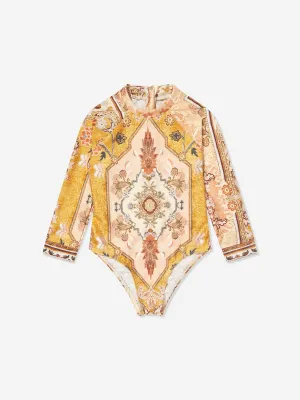 Girls Wylie Long Sleeve Swimsuit in Orange