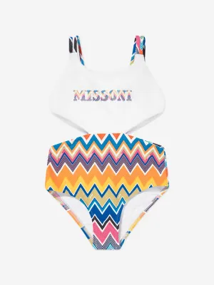 Girls Zigzag Logo Swimsuit in White