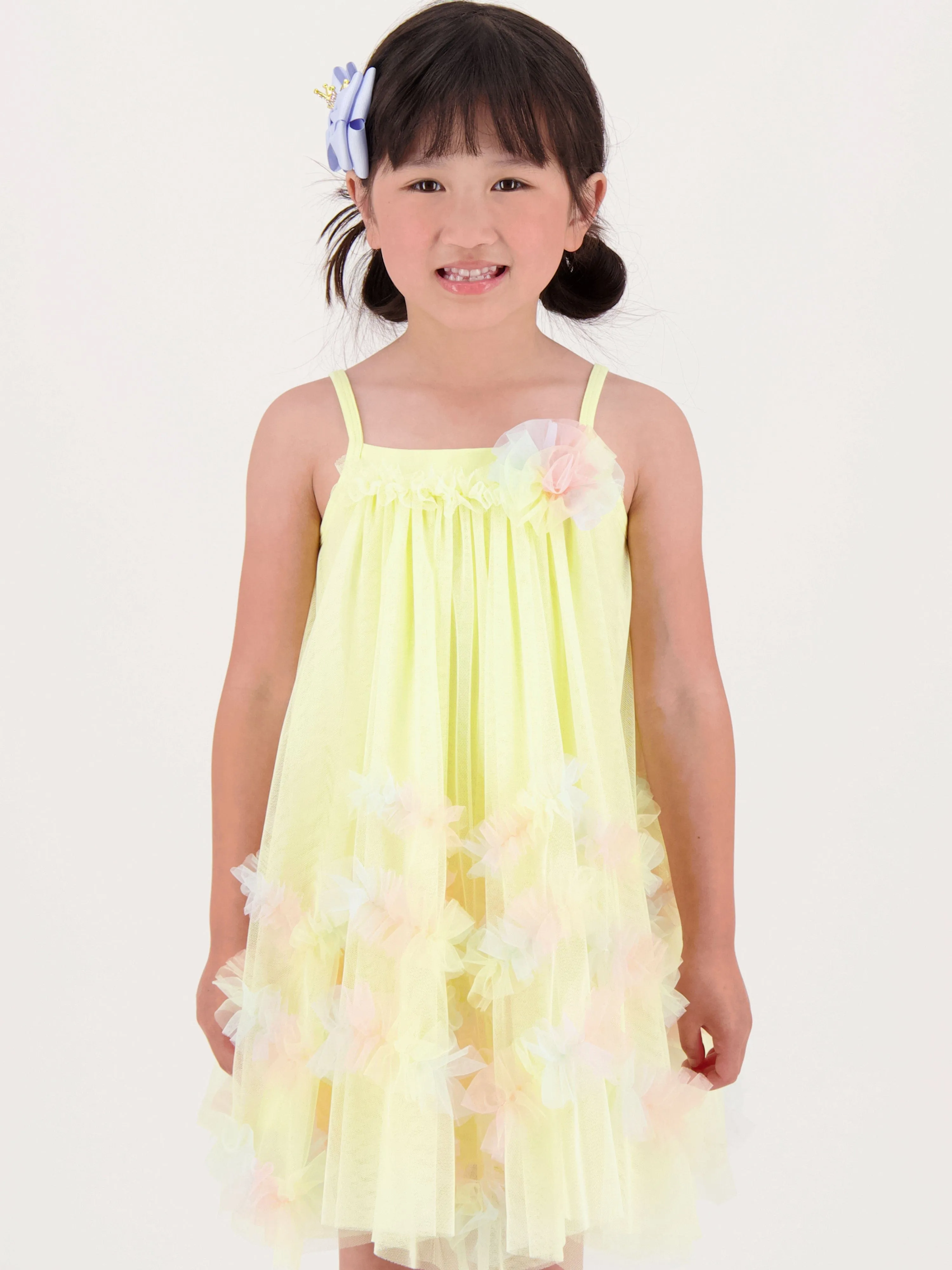 Girls Zigzag Tulle Dress in Yellow