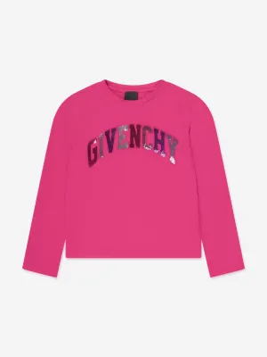 Givenchy Girls Long Sleeve Logo T-Shirt in Pink