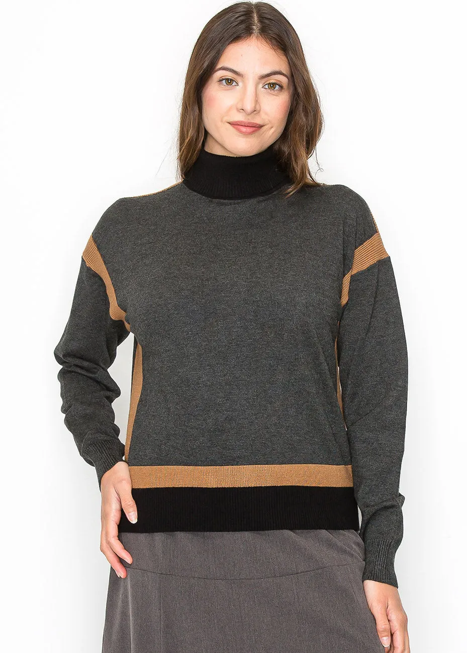 Grey and Camel Color Block Sweater