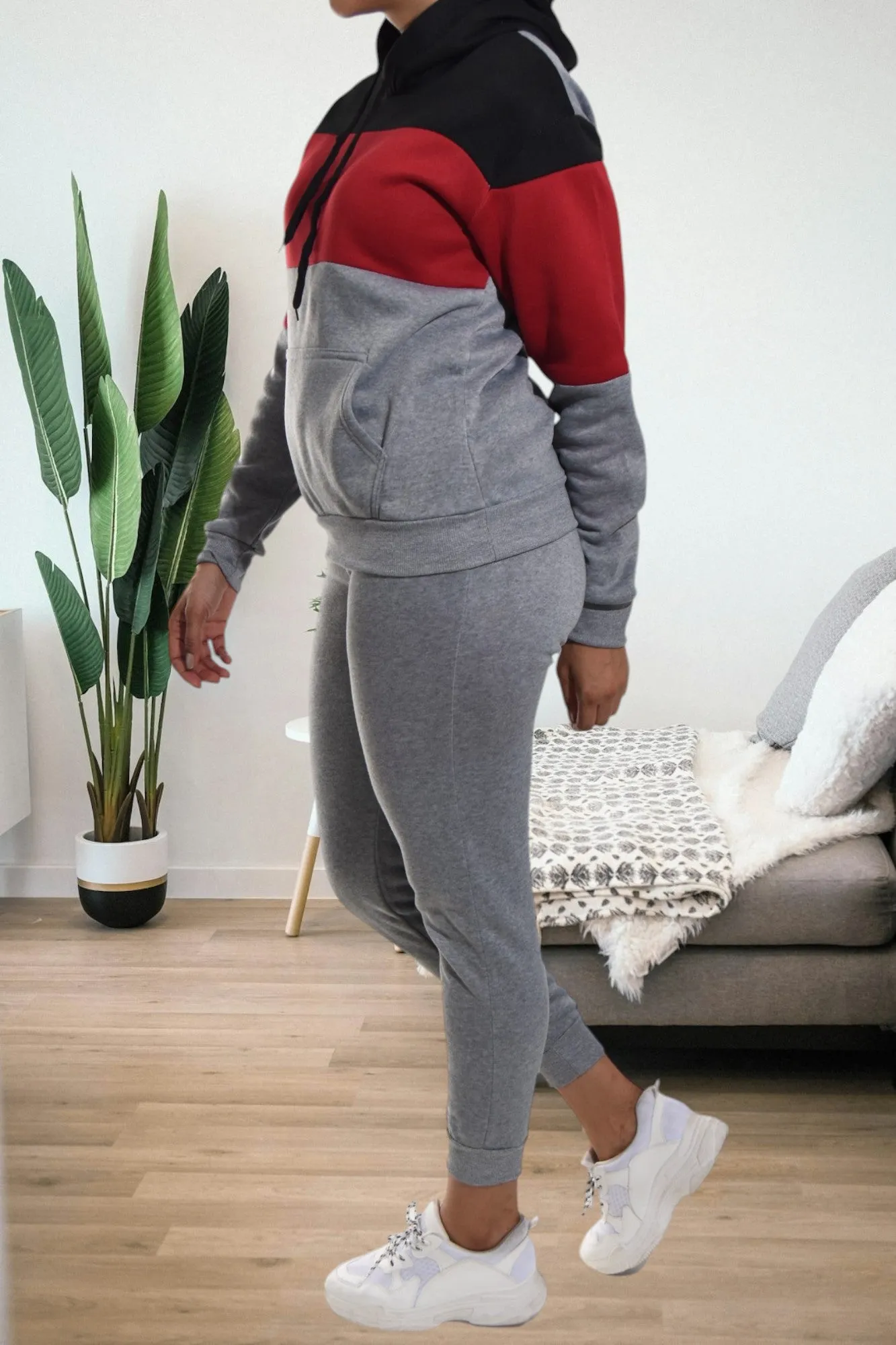 Grey Color Block Fleece Tracksuit
