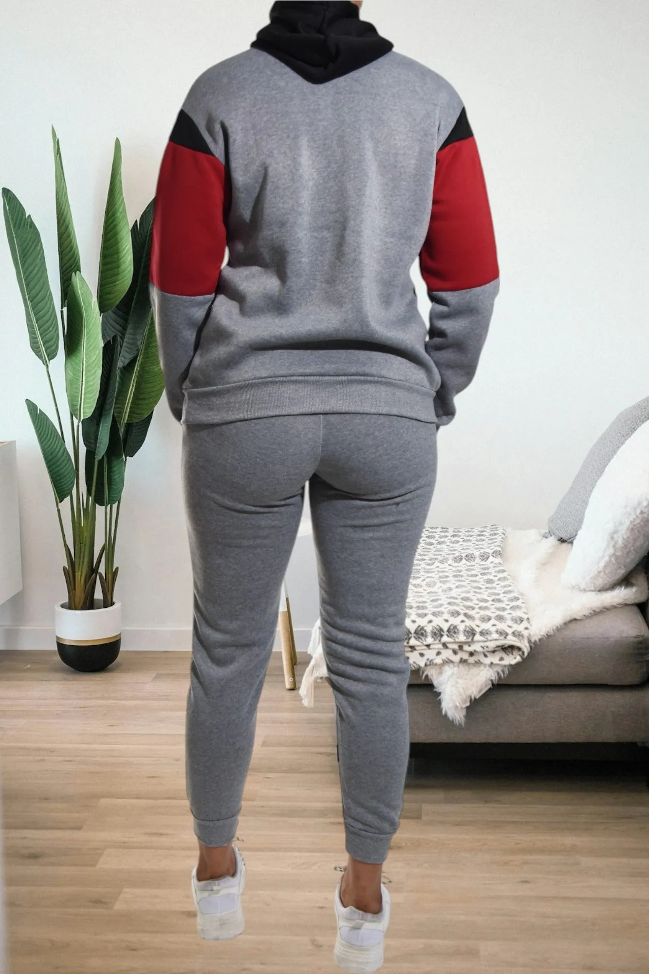 Grey Color Block Fleece Tracksuit