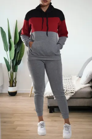 Grey Color Block Fleece Tracksuit