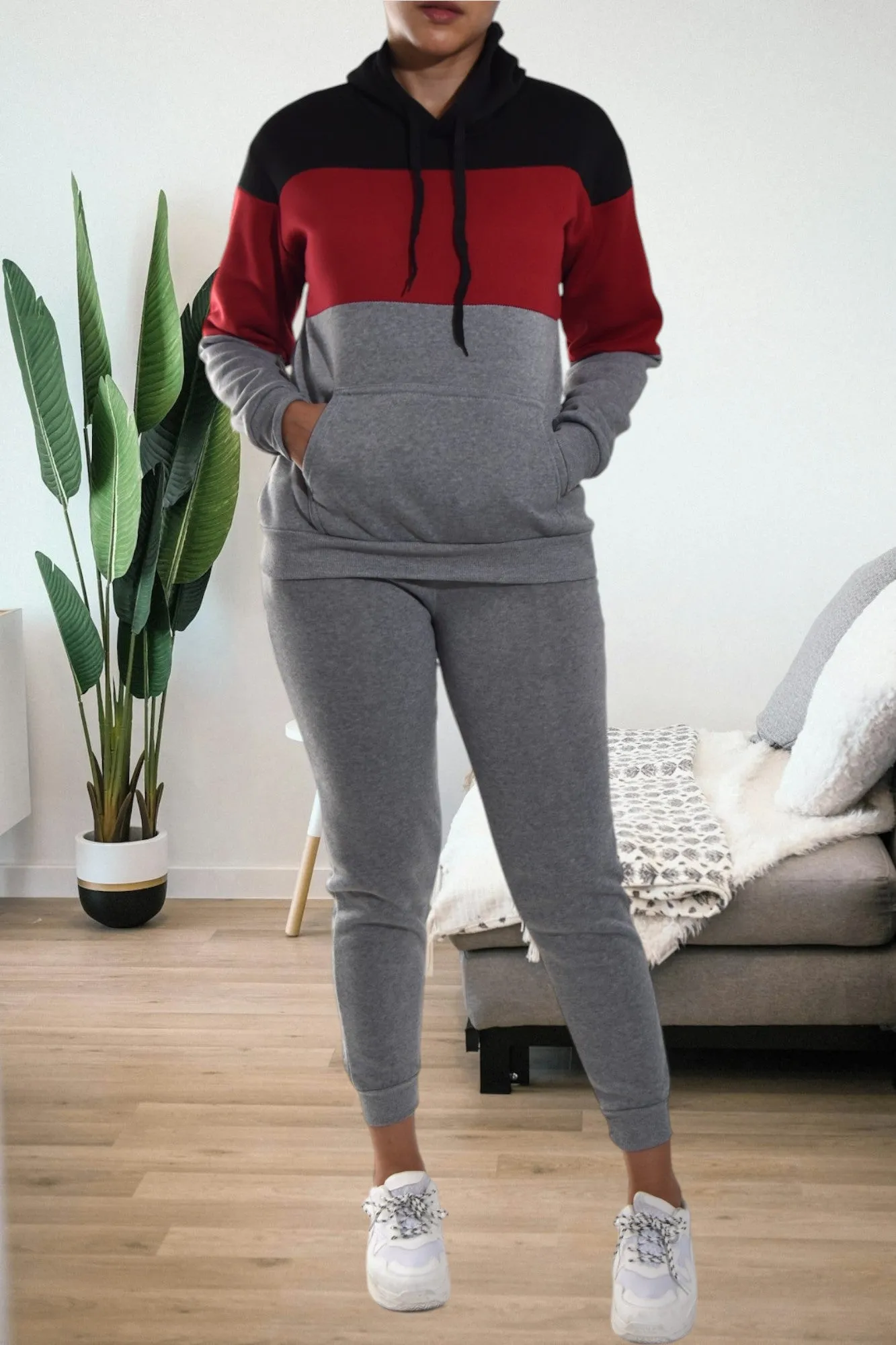 Grey Color Block Fleece Tracksuit