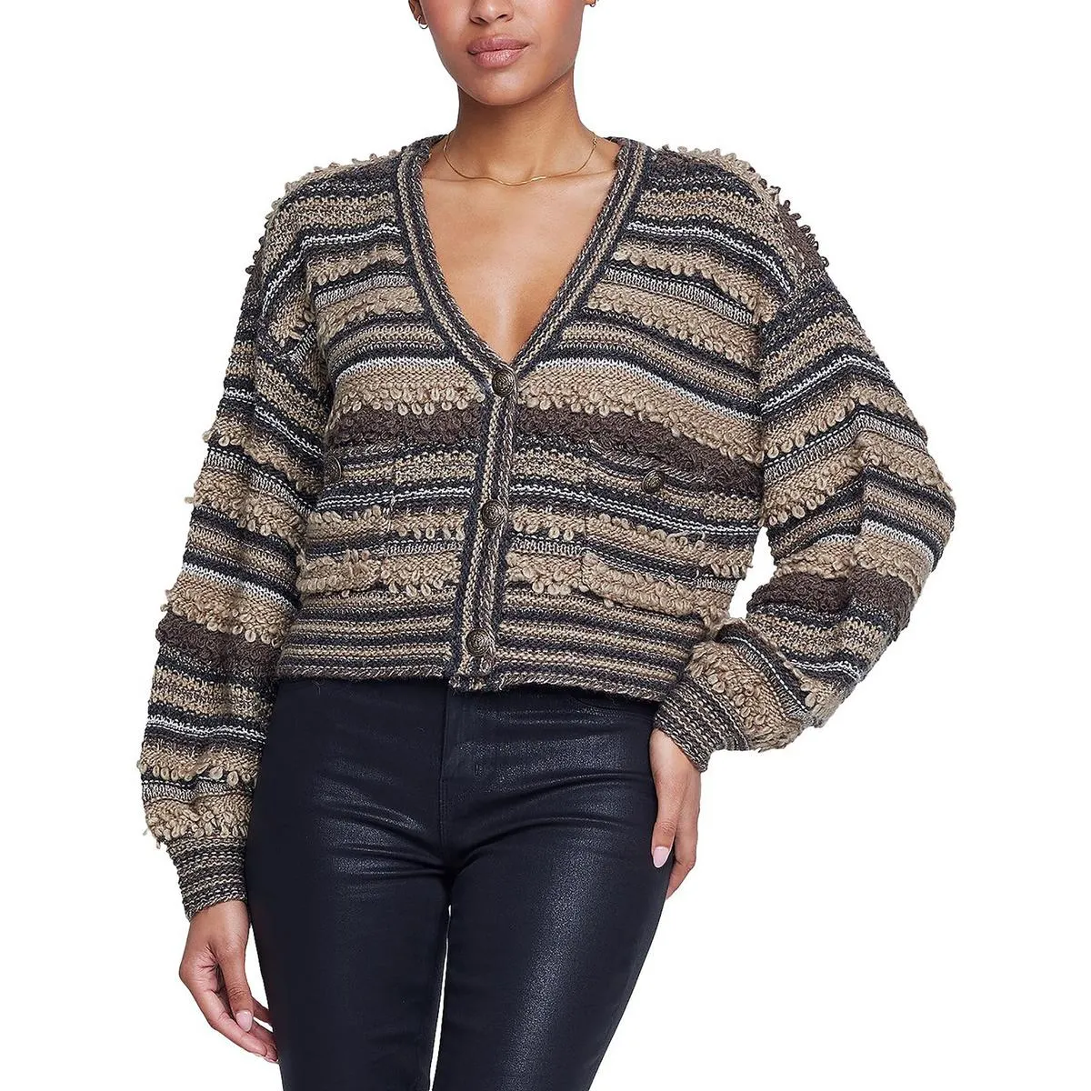 Harriet Womens Metallic Striped Cardigan Sweater