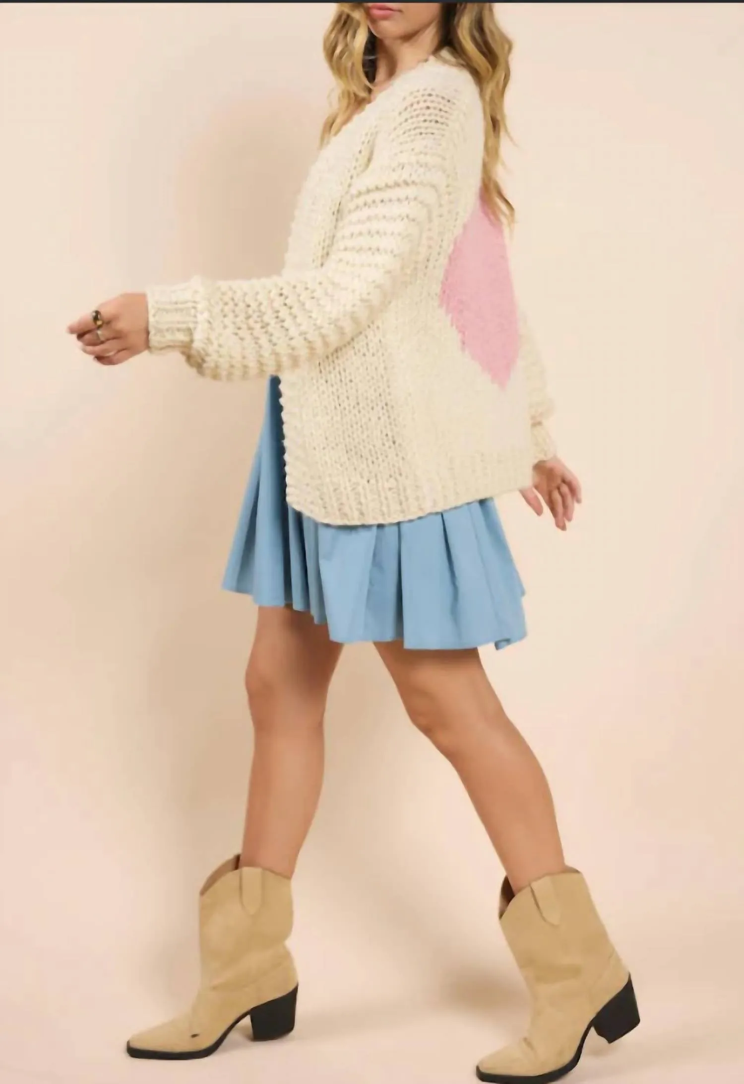 Heart You Handknit Cardigan In Beige