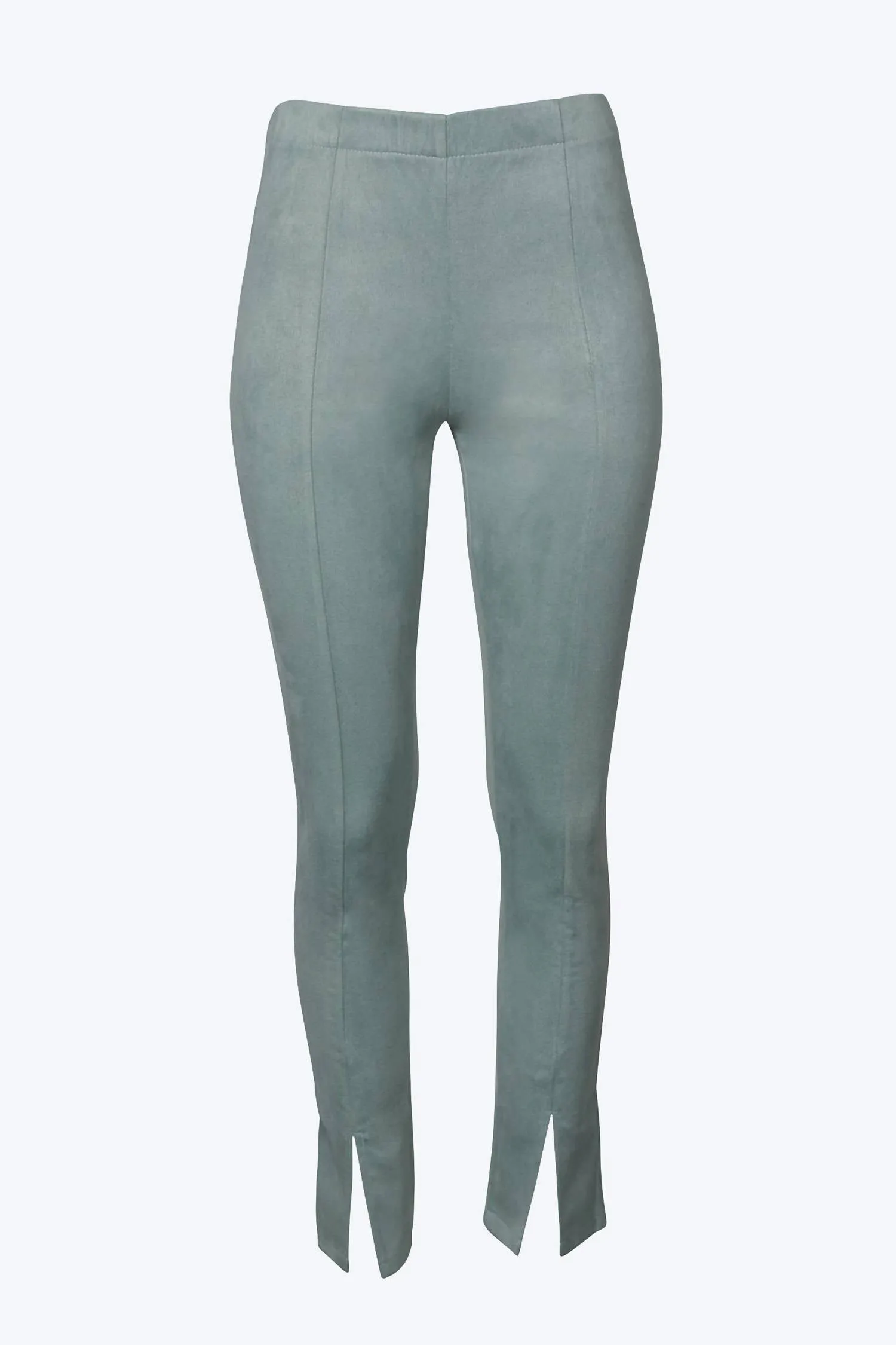 High-Rise Vegan Suede Split-Hem Pants In Mint Green