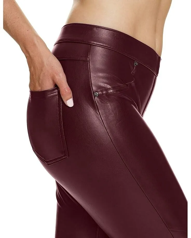 HUE Leatherette Leggings Women's SM (4-6) Red Stretch Skinny Pull-On JDM323