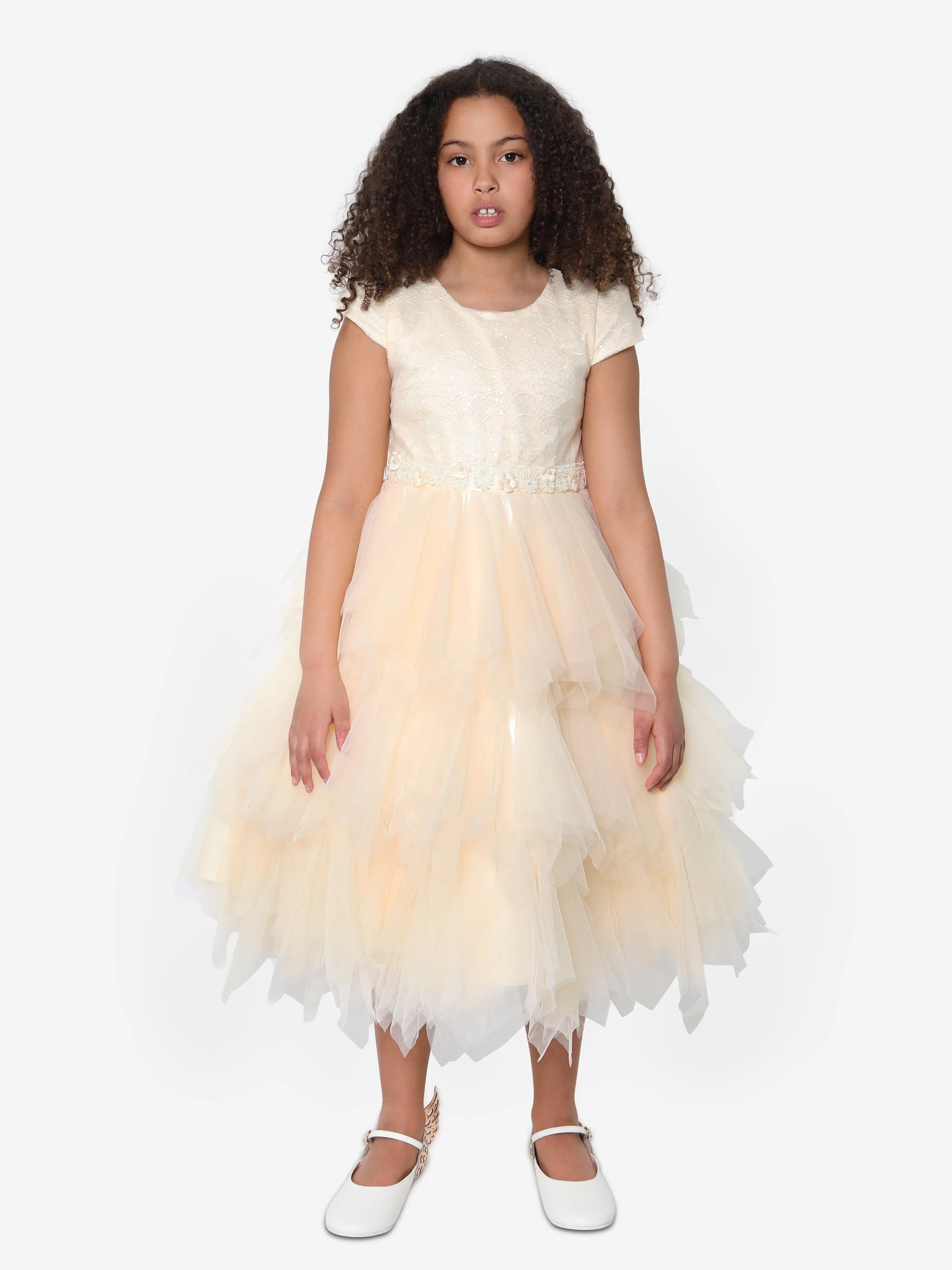 iAMe Girls Tulle Tiered Dress in Cream