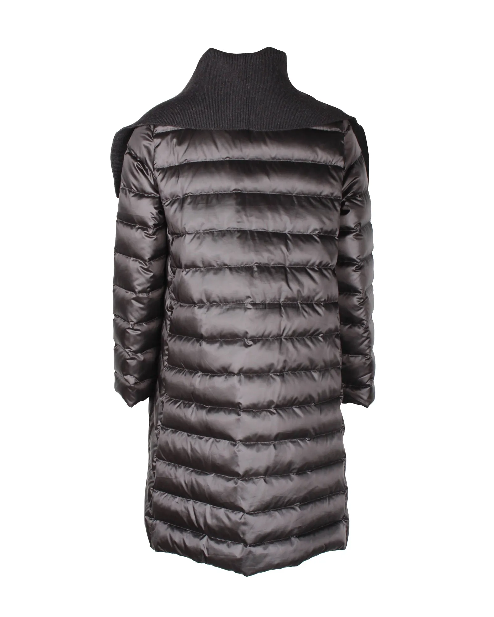 Issey Miyake Knit Collar Down Coat in Black Nylon