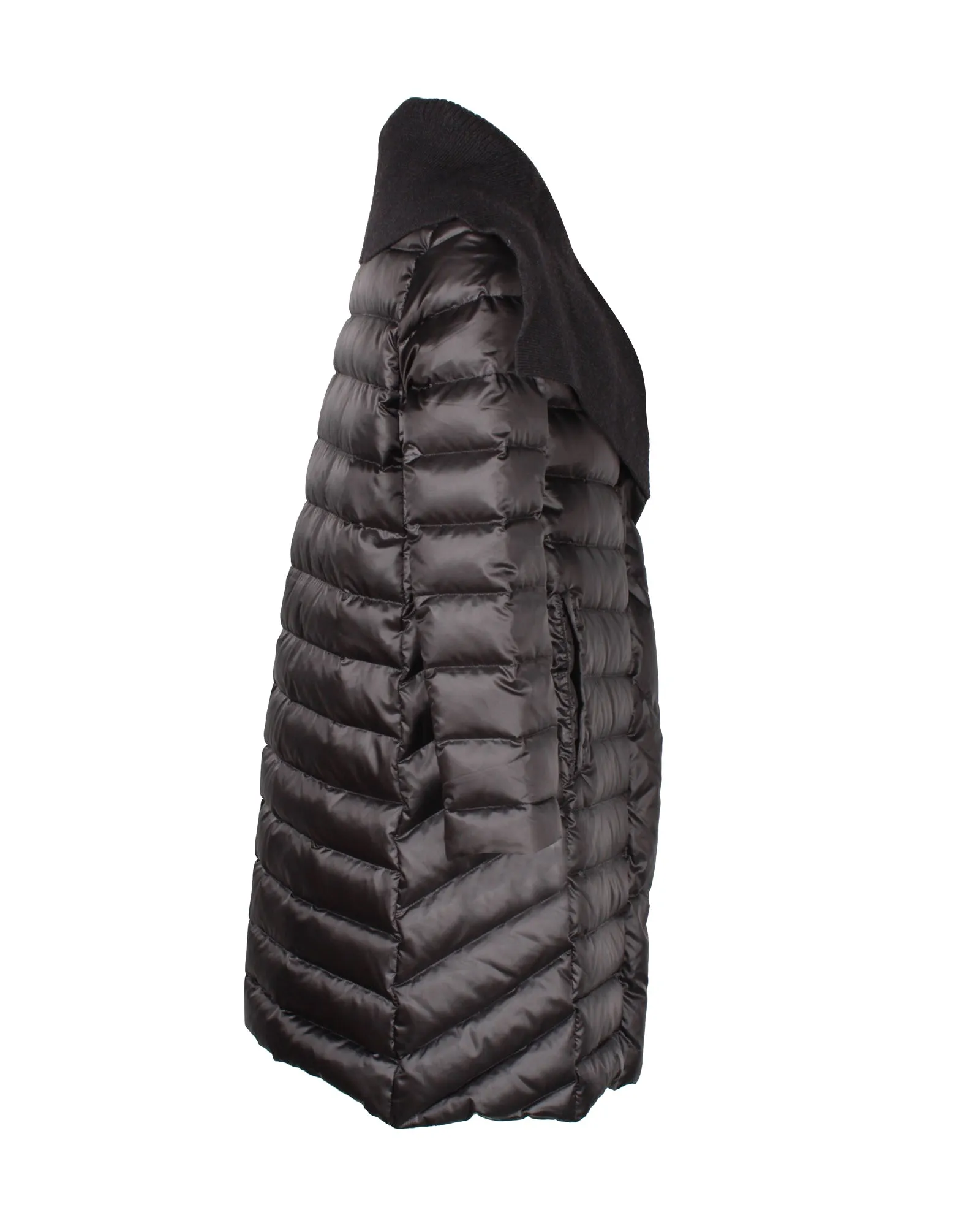Issey Miyake Knit Collar Down Coat in Black Nylon