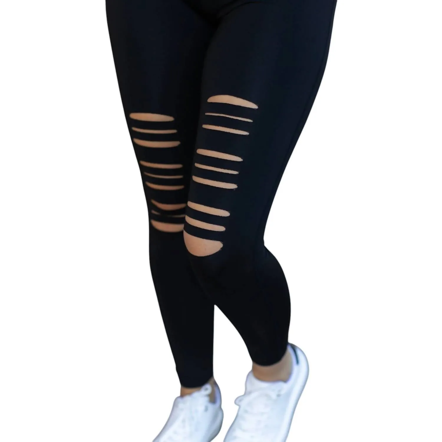 Jacqueline High Waisted Laser Cutout Leggings In Black