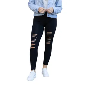 Jacqueline High Waisted Laser Cutout Leggings In Black
