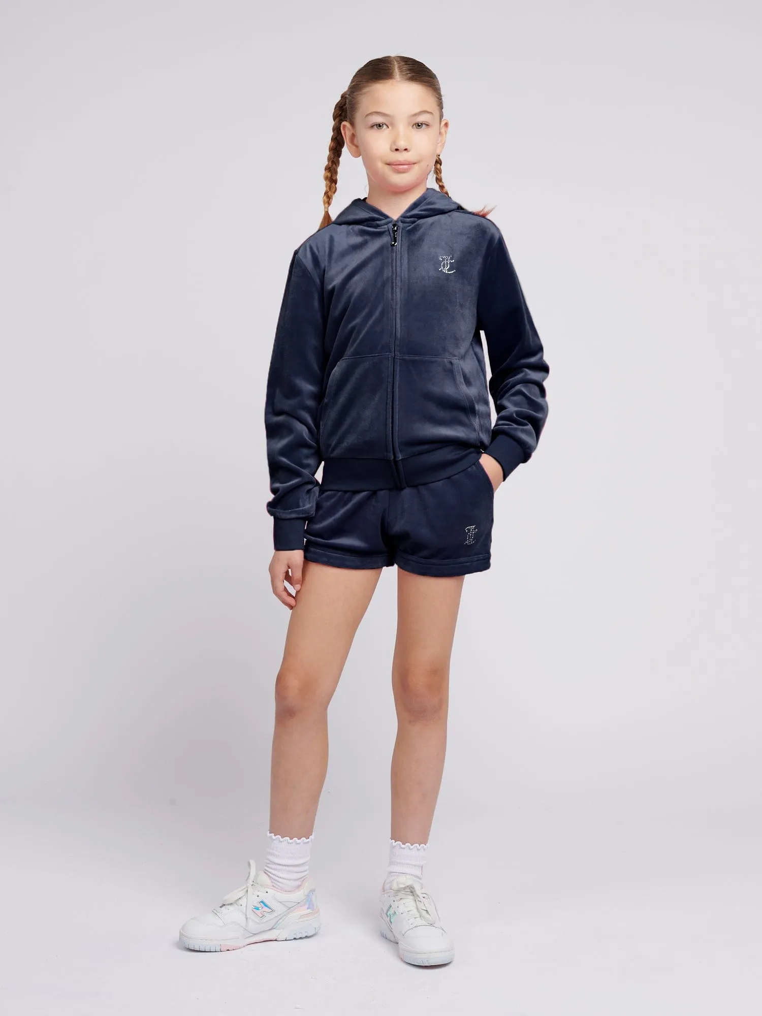 Juicy Couture Girls Diamante Logo Zip Up Top in Navy