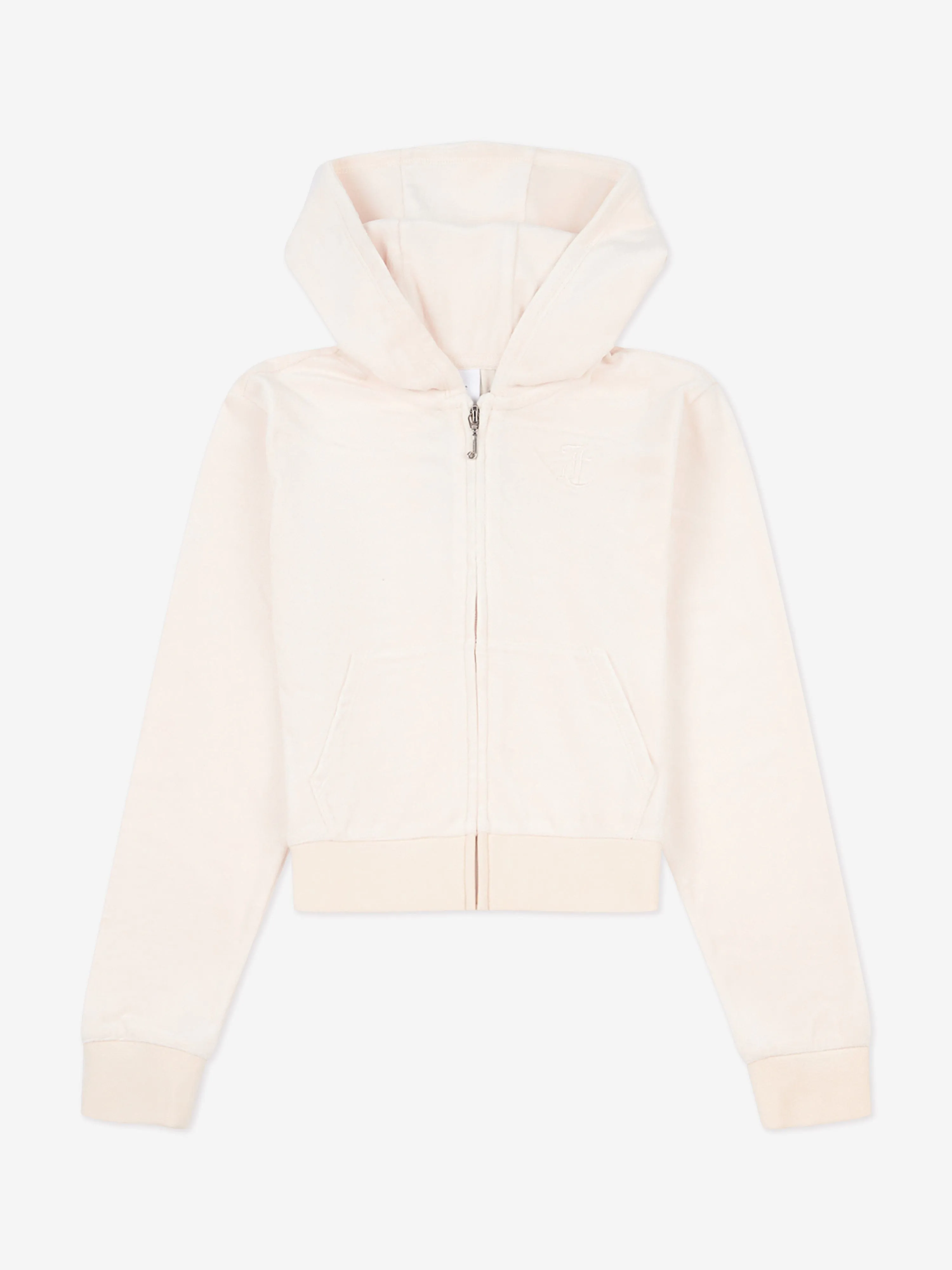 Juicy Couture Girls Tonal Velour Zip Up Top in Beige